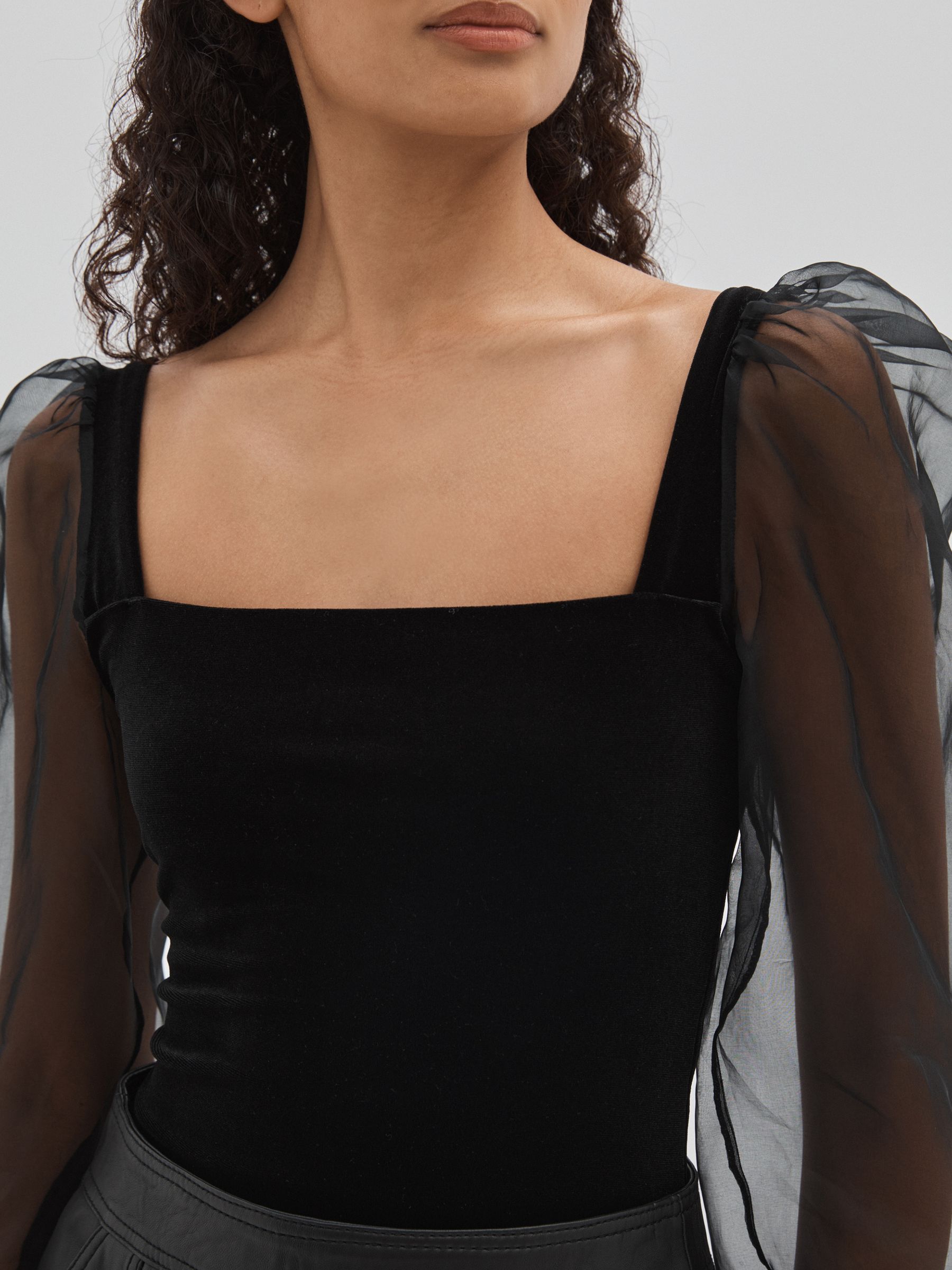 Code Silk-Organza and Velvet Bodysuit in Black - Image 4 of 6