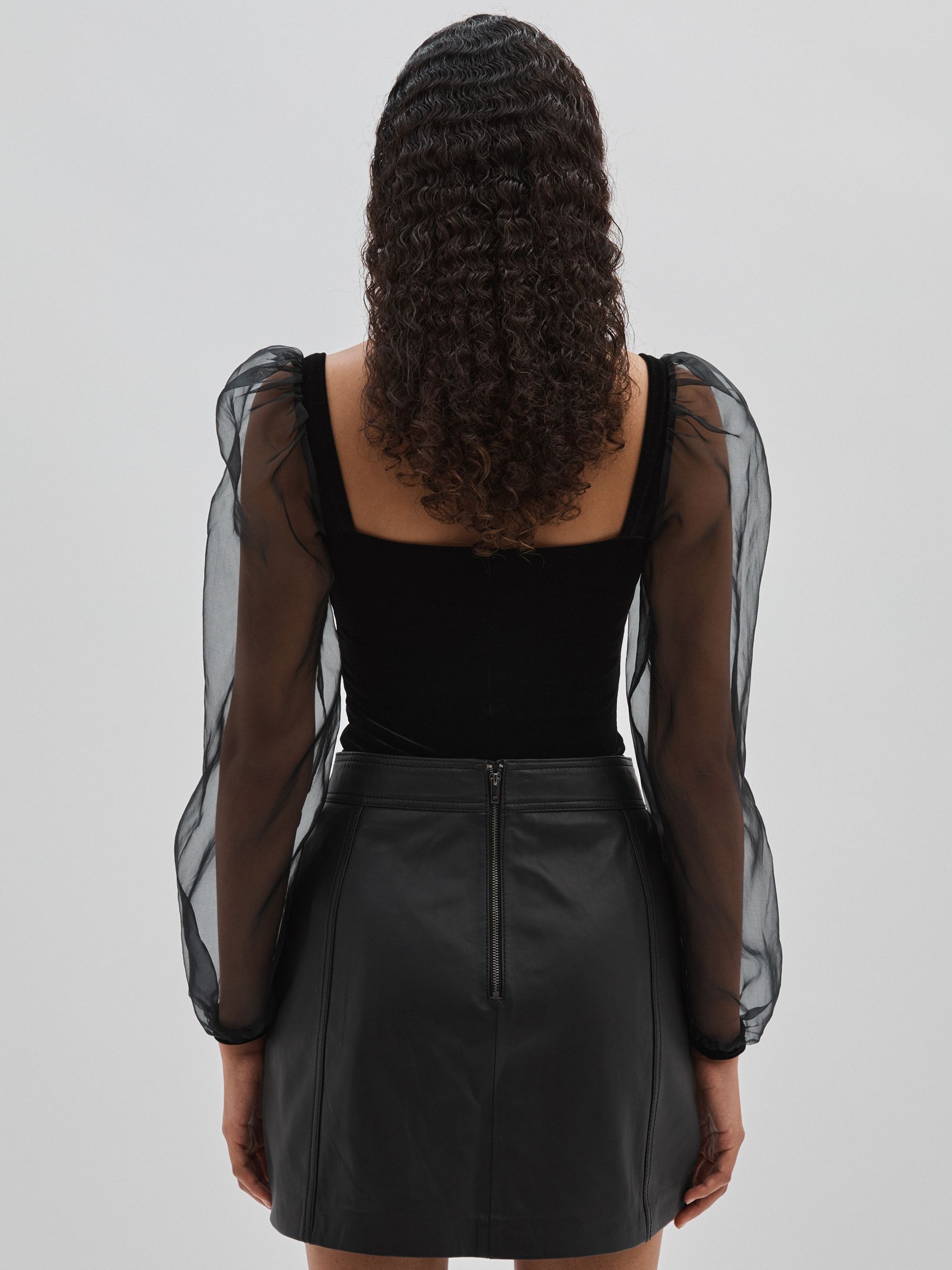 Code Silk-Organza and Velvet Bodysuit in Black - Image 5 of 6