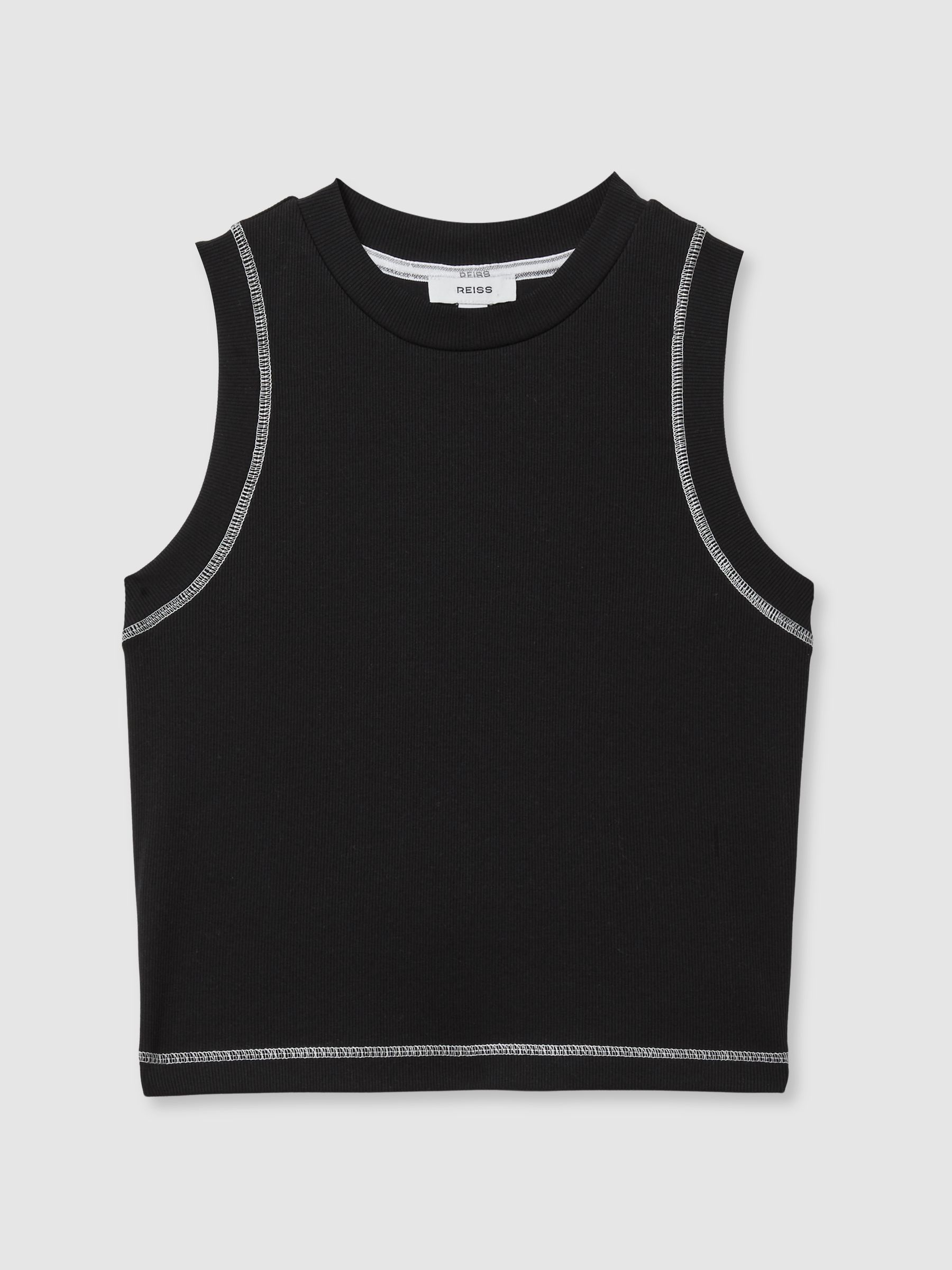 Cotton With Stretch Contrast-Stitch Vest in Black/Ivory - Image 2 of 6