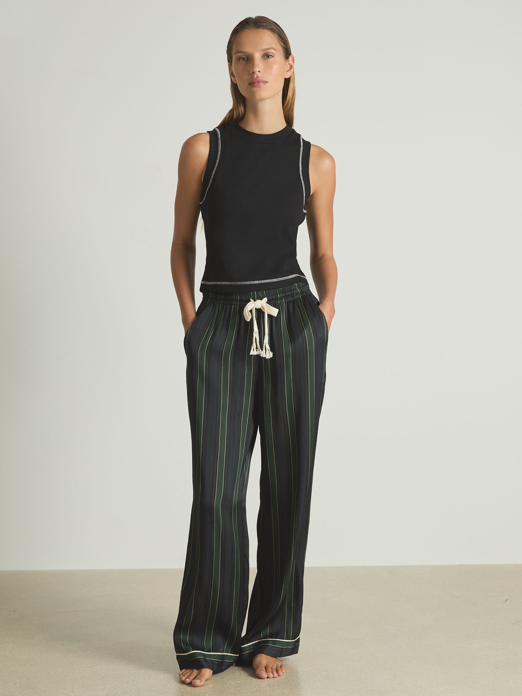 Cotton With Stretch Contrast-Stitch Vest in Black/Ivory - Image 3 of 6