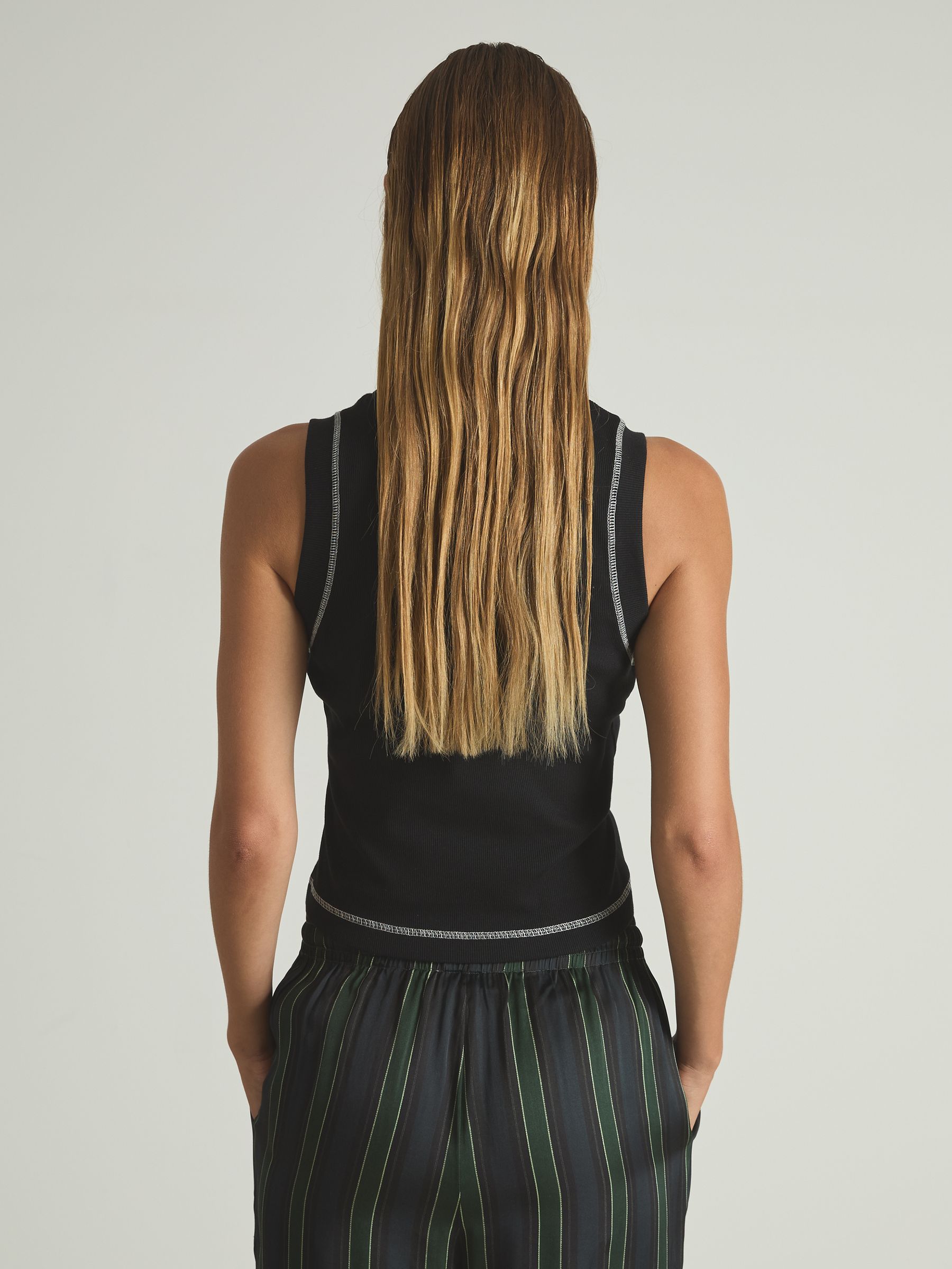 Cotton With Stretch Contrast-Stitch Vest in Black/Ivory - Image 5 of 6