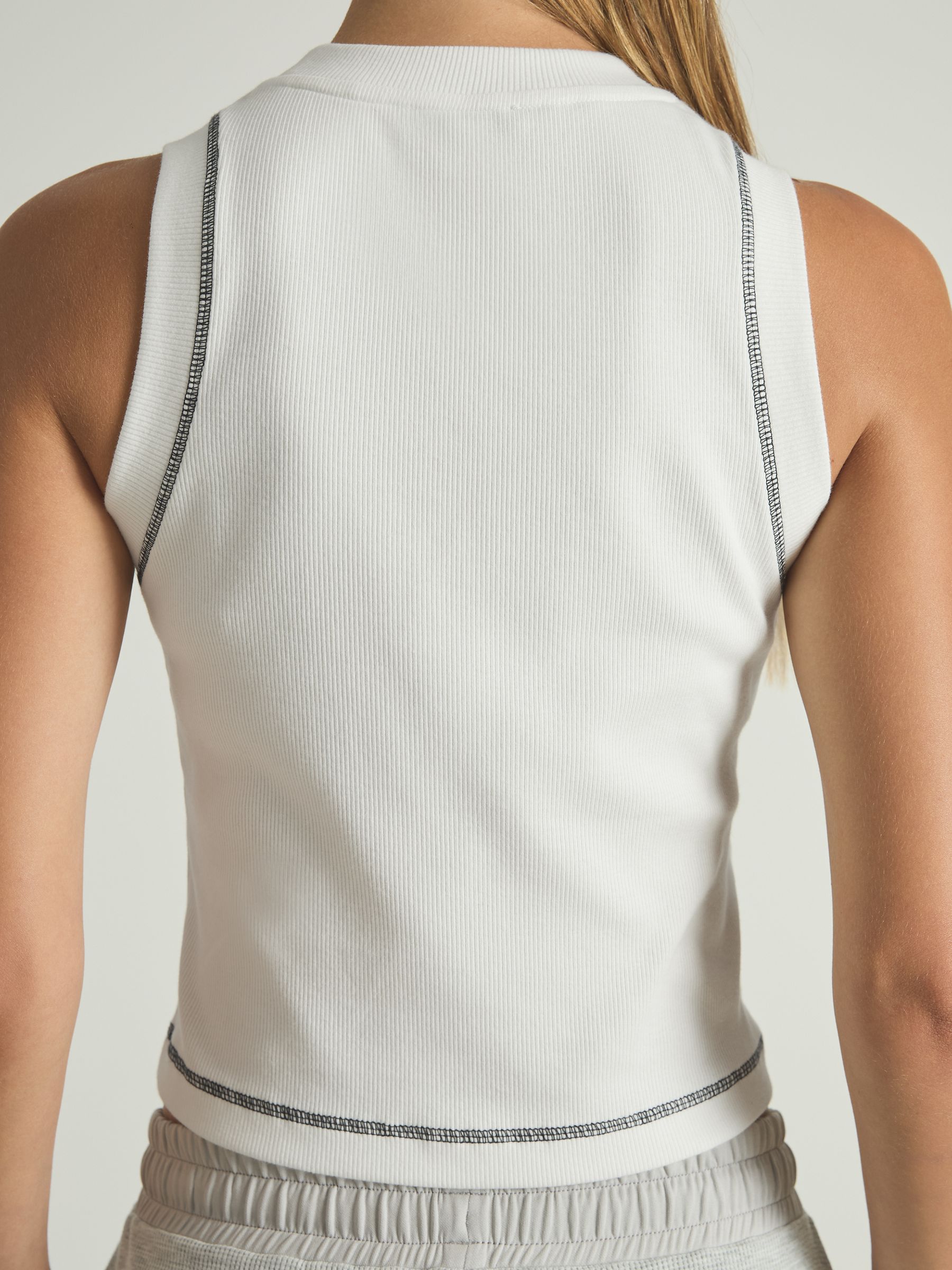 Cotton With Stretch Contrast-Stitch Vest in Ivory/Navy - Image 5 of 6