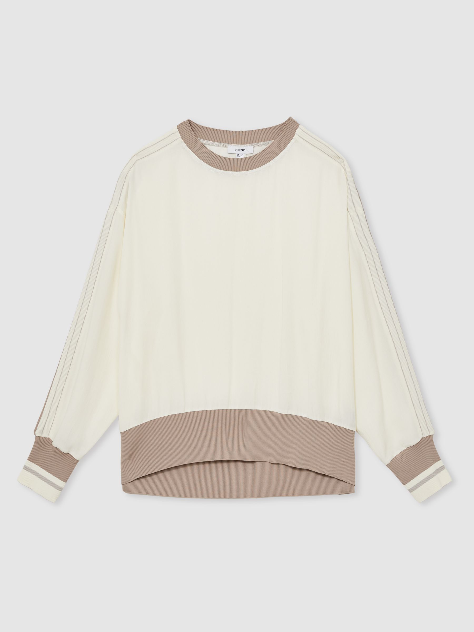 Lyocell Woven Contrast-Trim Top in Neutral - Image 2 of 6