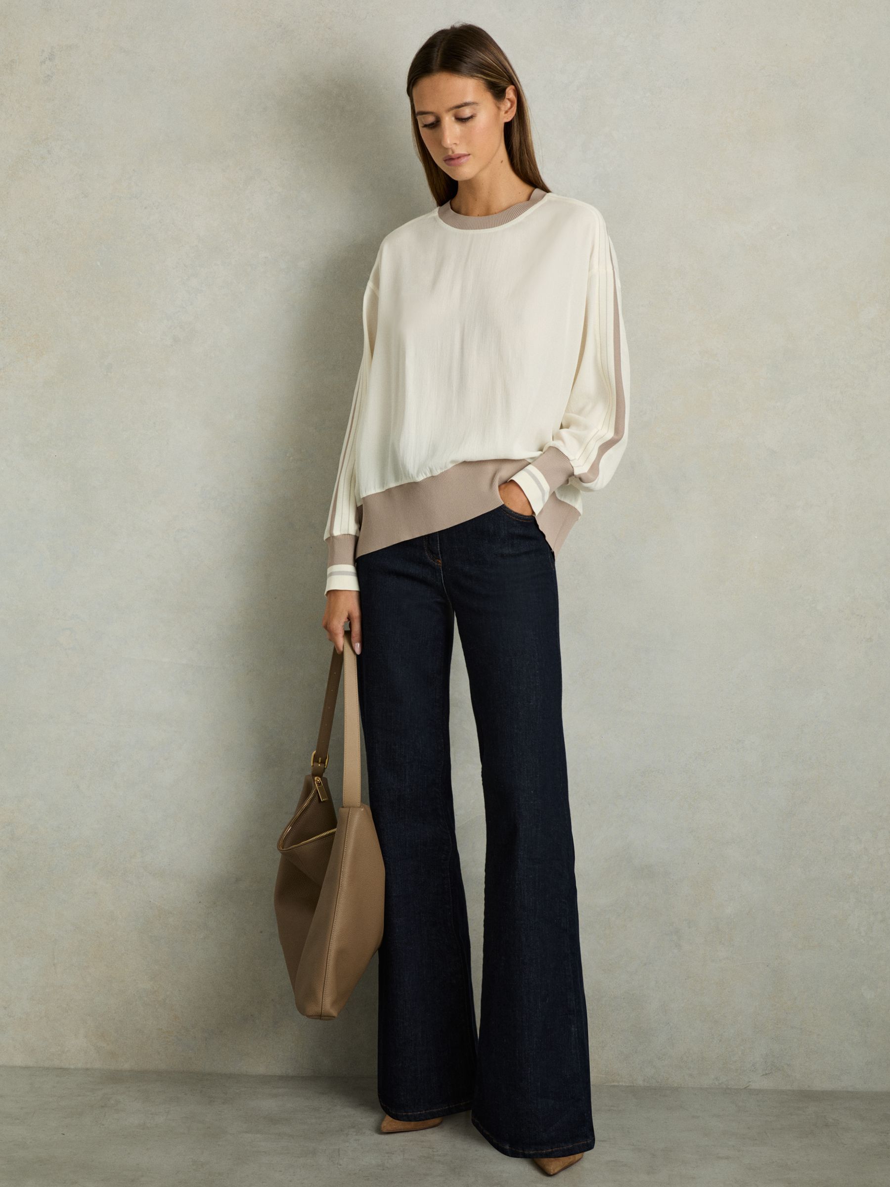 Lyocell Woven Contrast-Trim Top in Neutral - image 3