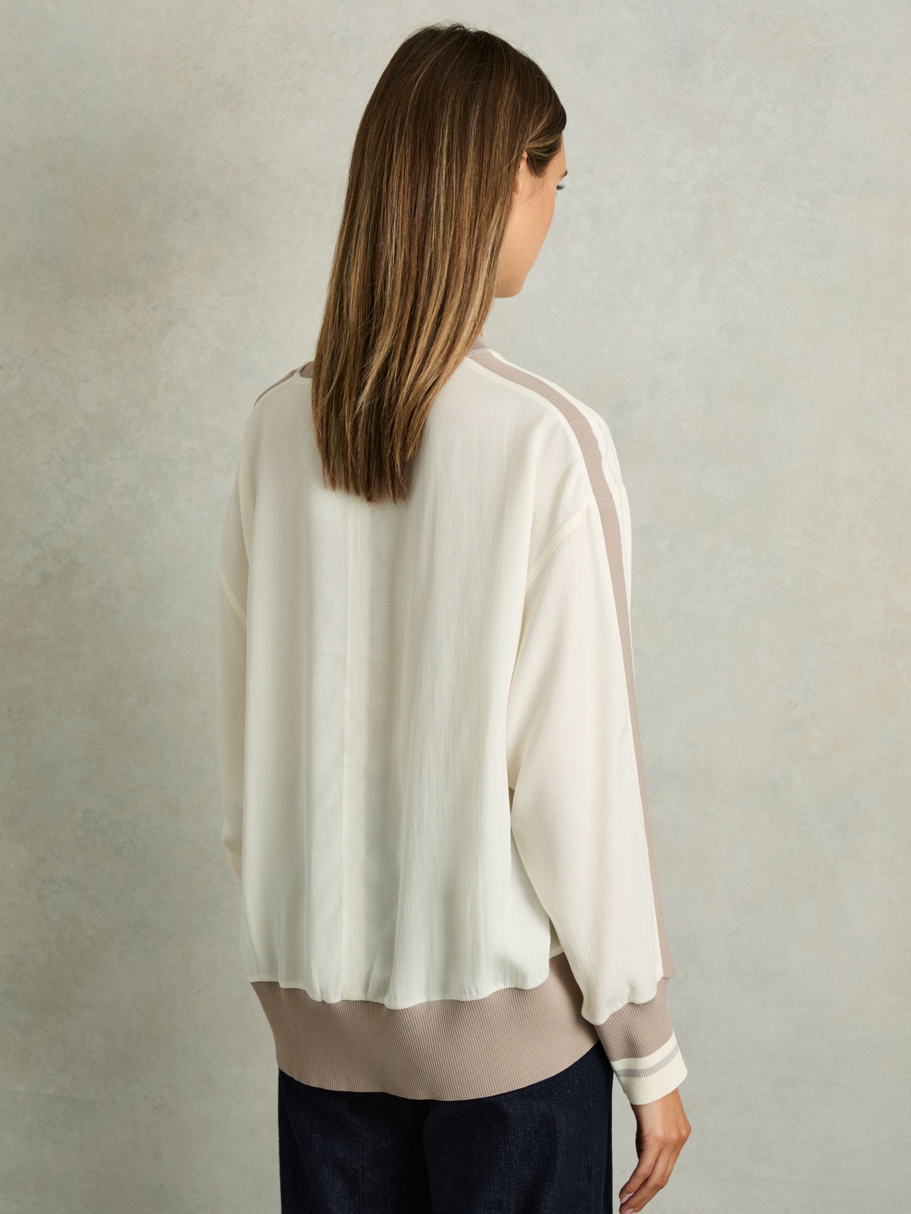 Lyocell Woven Contrast-Trim Top in Neutral - image 5