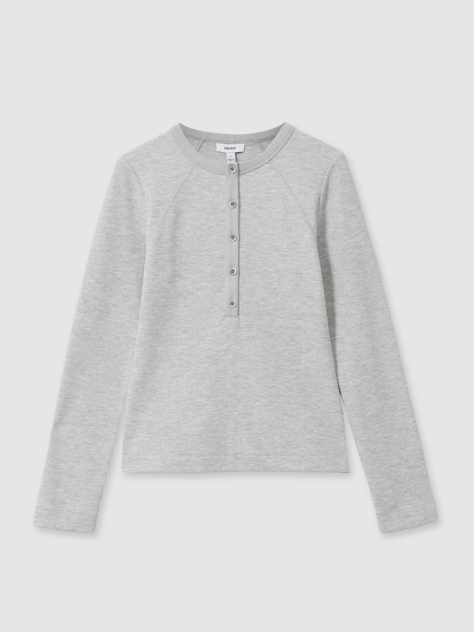 Waffle Jersey Henley Top with Cotton in Grey Marl - Image 2 of 6
