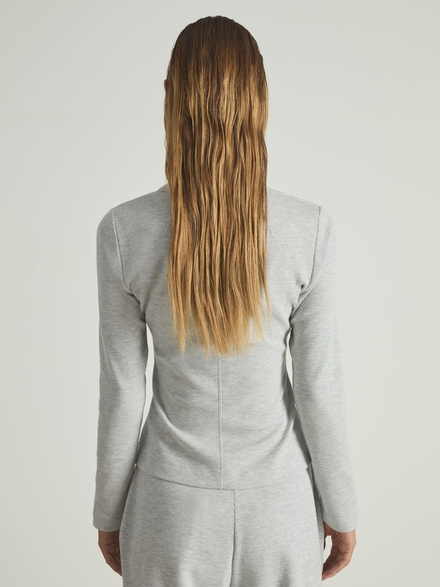 Waffle Jersey Henley Top with Cotton in Grey Marl - Image 5 of 6
