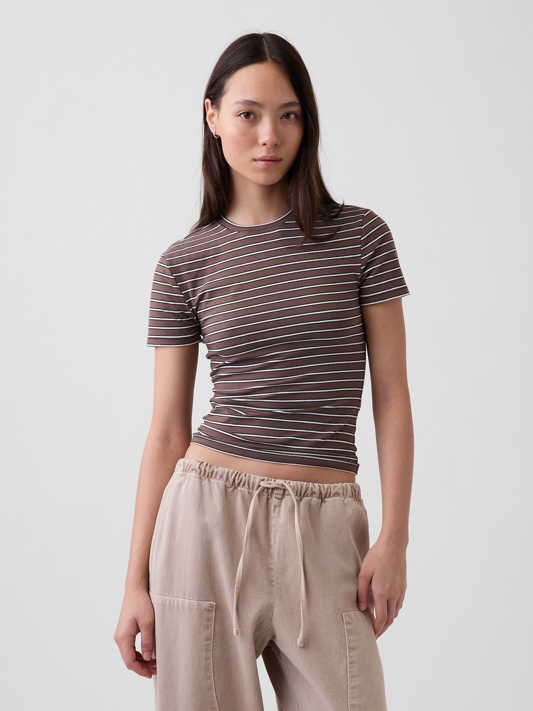 Brown Stripe CloseKnit Jersey Short Sleeve T-Shirt - Image 1 of 4