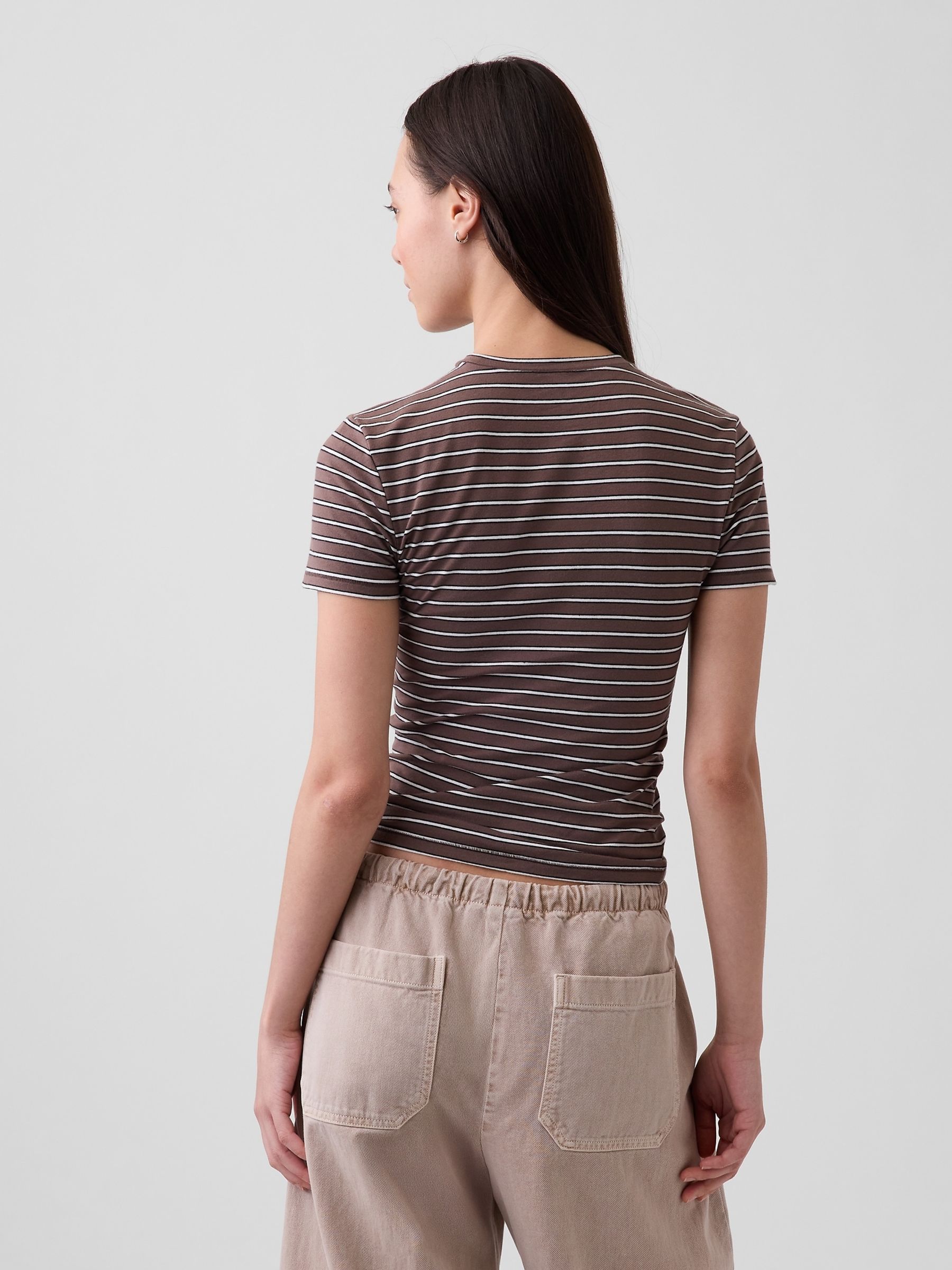 Brown Stripe CloseKnit Jersey Short Sleeve T-Shirt - Image 2 of 4 Brown Stripe CloseKnit Jersey Short Sleeve T-Shirt - Image 2 of 4