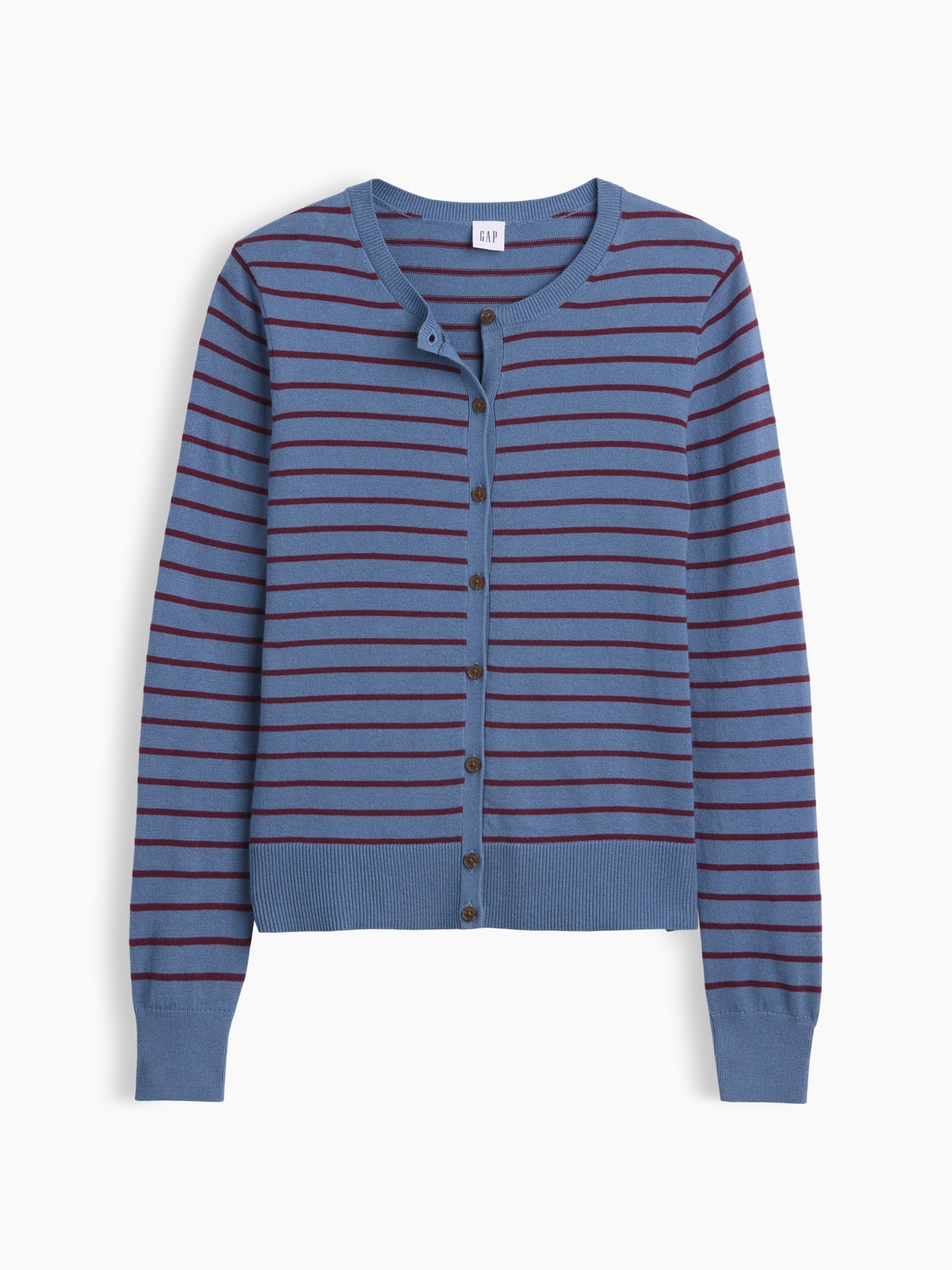 Blue/Burgundy Stripe Crew Neck Cardigan - Image 4 of 5