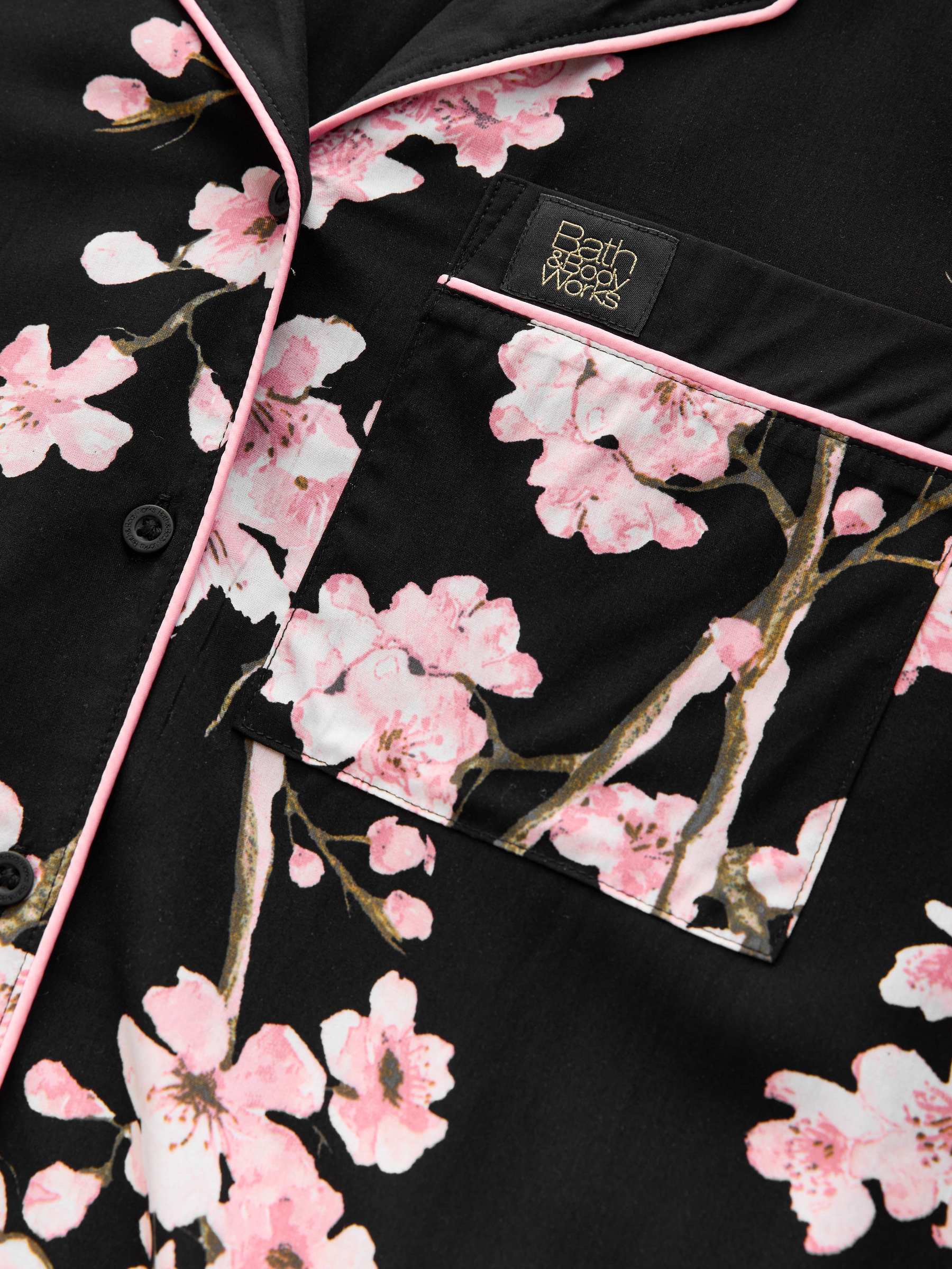 Black Japanese Cherry Blossom Cosy Button Through Pyjamas - Image 9 of 11