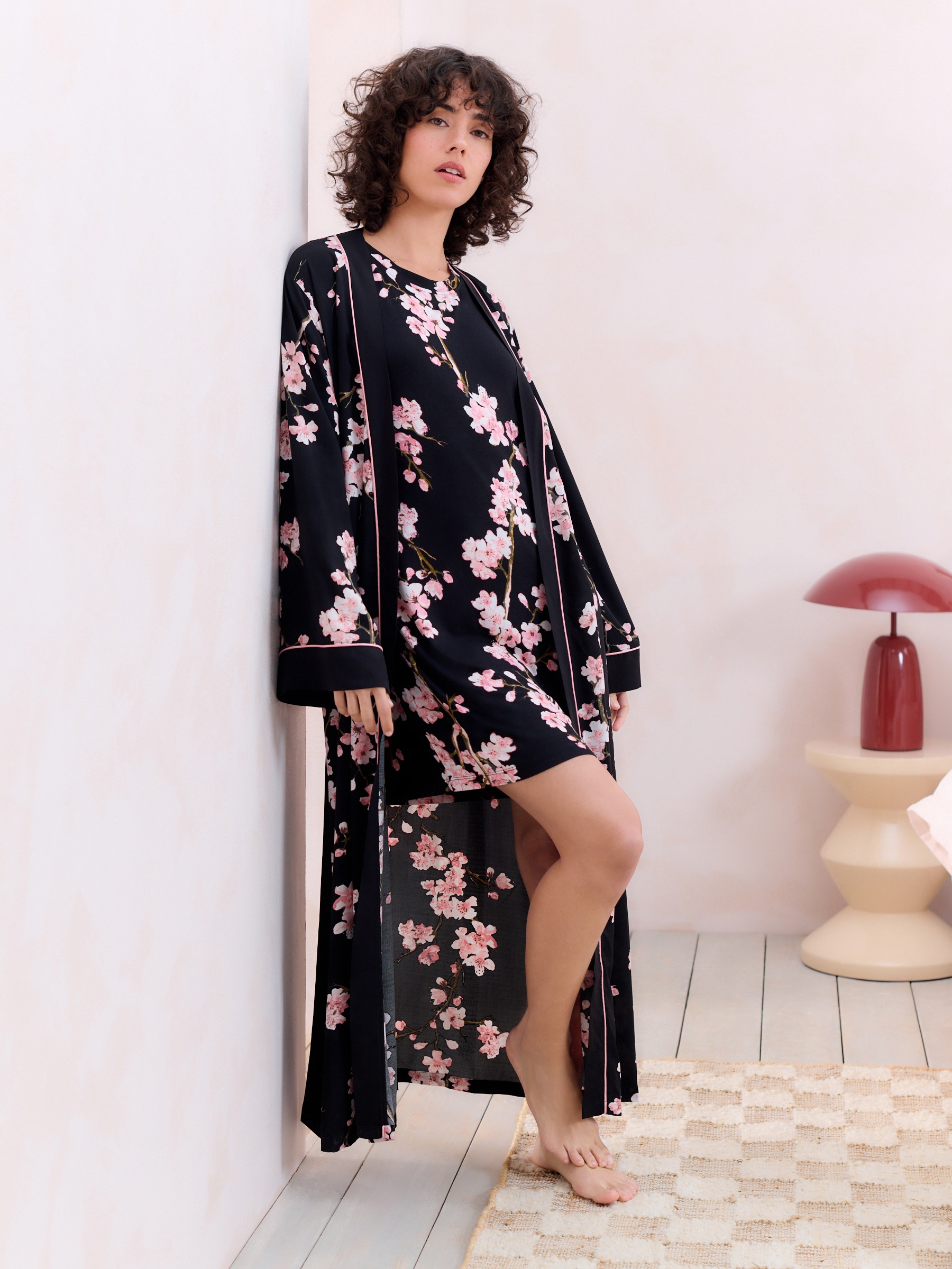 Black Japanese Cherry Blossom Lightweight Robe - Image 2 of 8