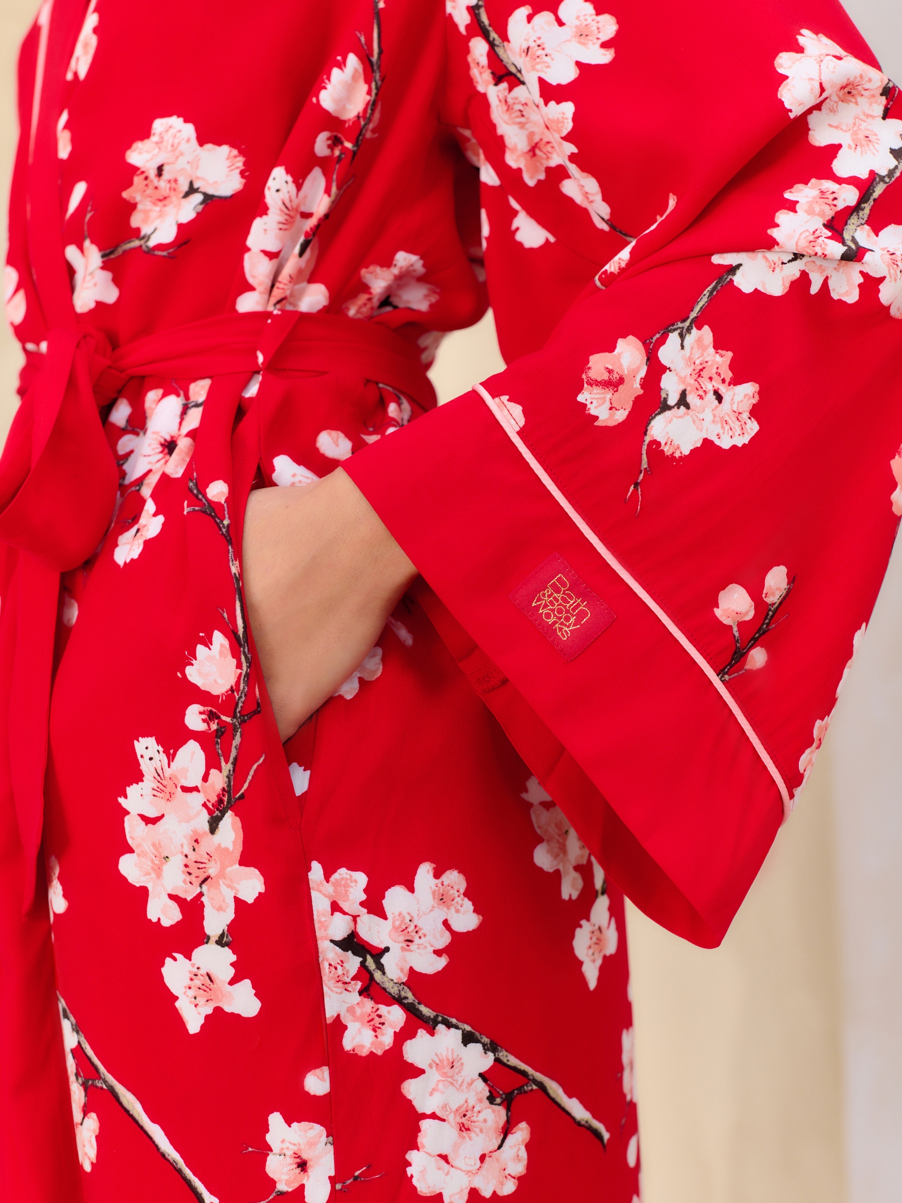 Red Japanese Cherry Blossom Lightweight Robe - Image 4 of 7