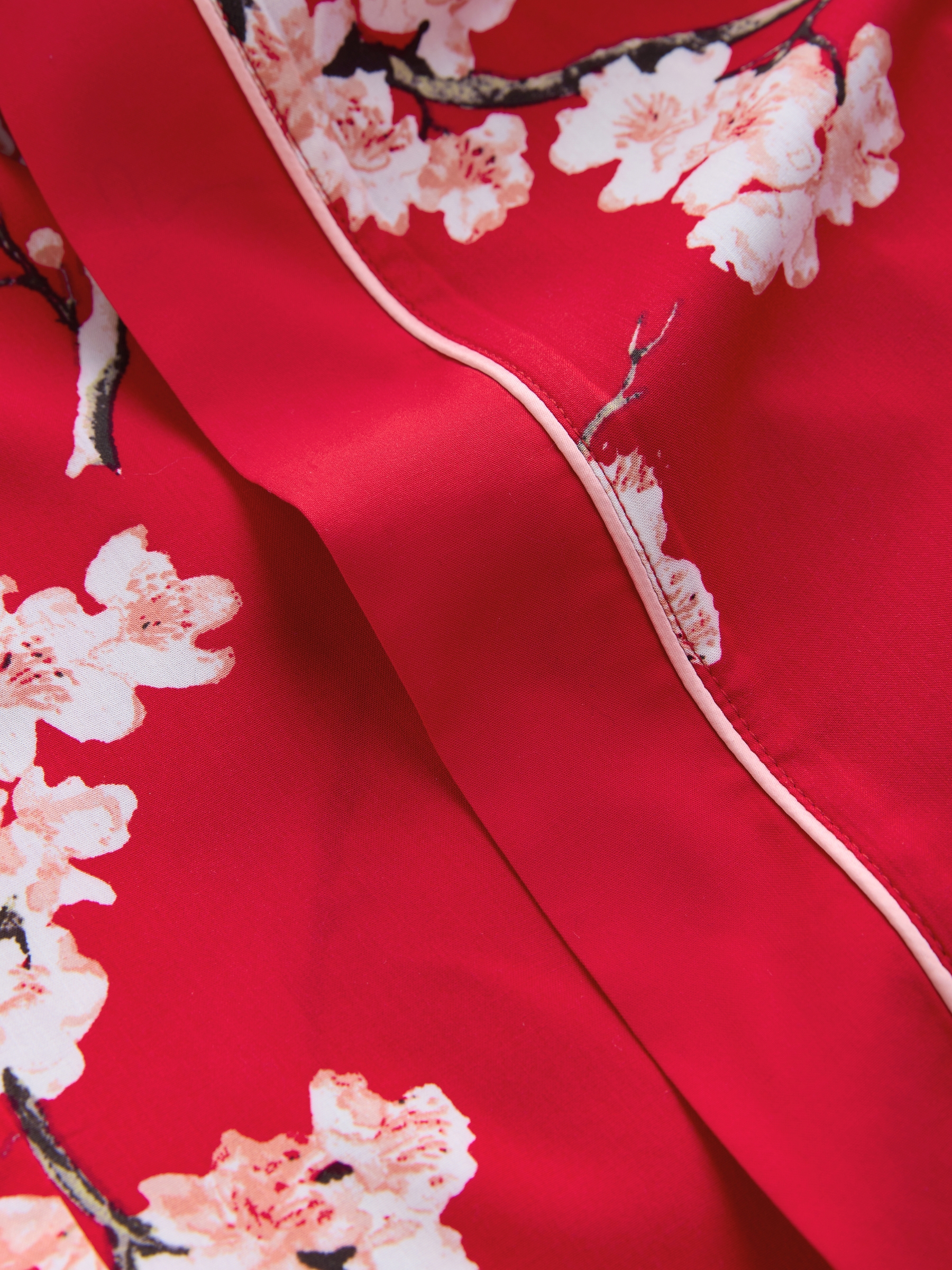 Red Japanese Cherry Blossom Lightweight Robe - Image 7 of 7 Red Japanese Cherry Blossom Lightweight Robe - Image 7 of 7