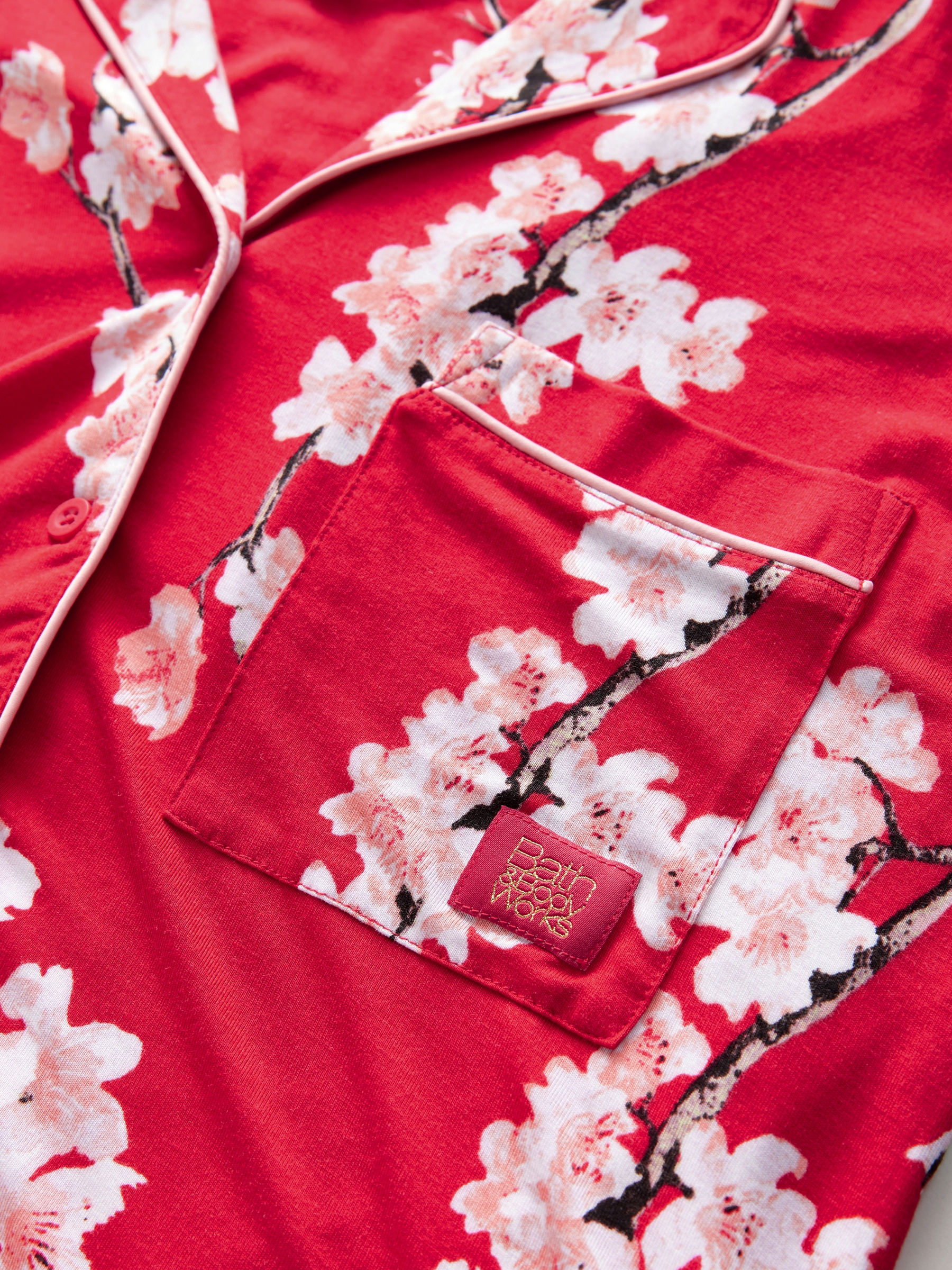 Red Japanese Cherry Blossom Short Sleeve Pyjama Set - Image 10 of 12