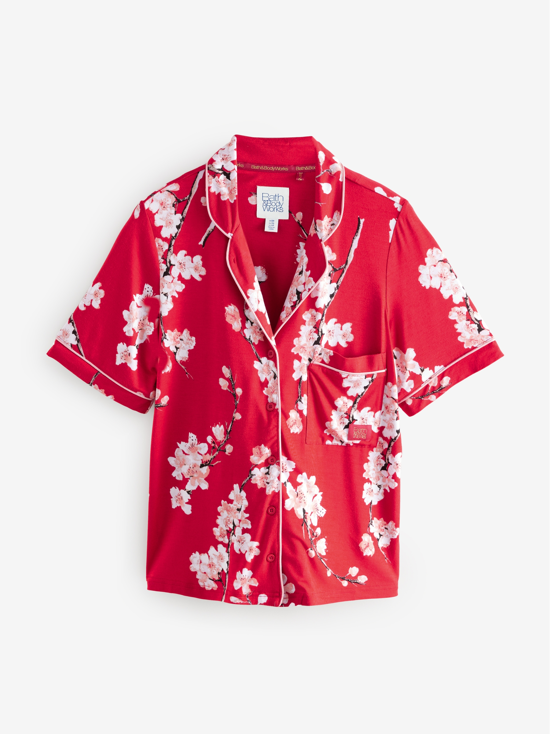 Red Japanese Cherry Blossom Short Sleeve Pyjama Set - Image 8 of 12