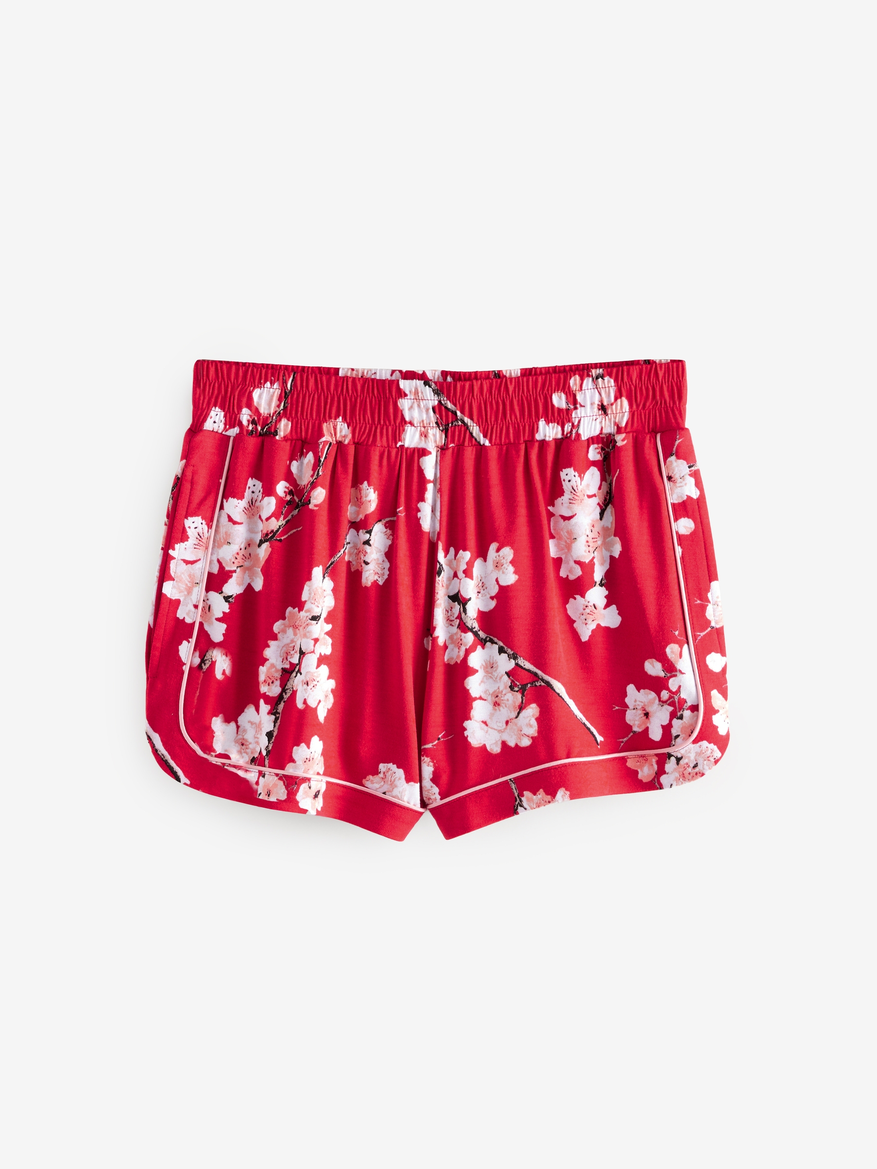 Red Japanese Cherry Blossom Short Sleeve Pyjama Set - Image 9 of 12