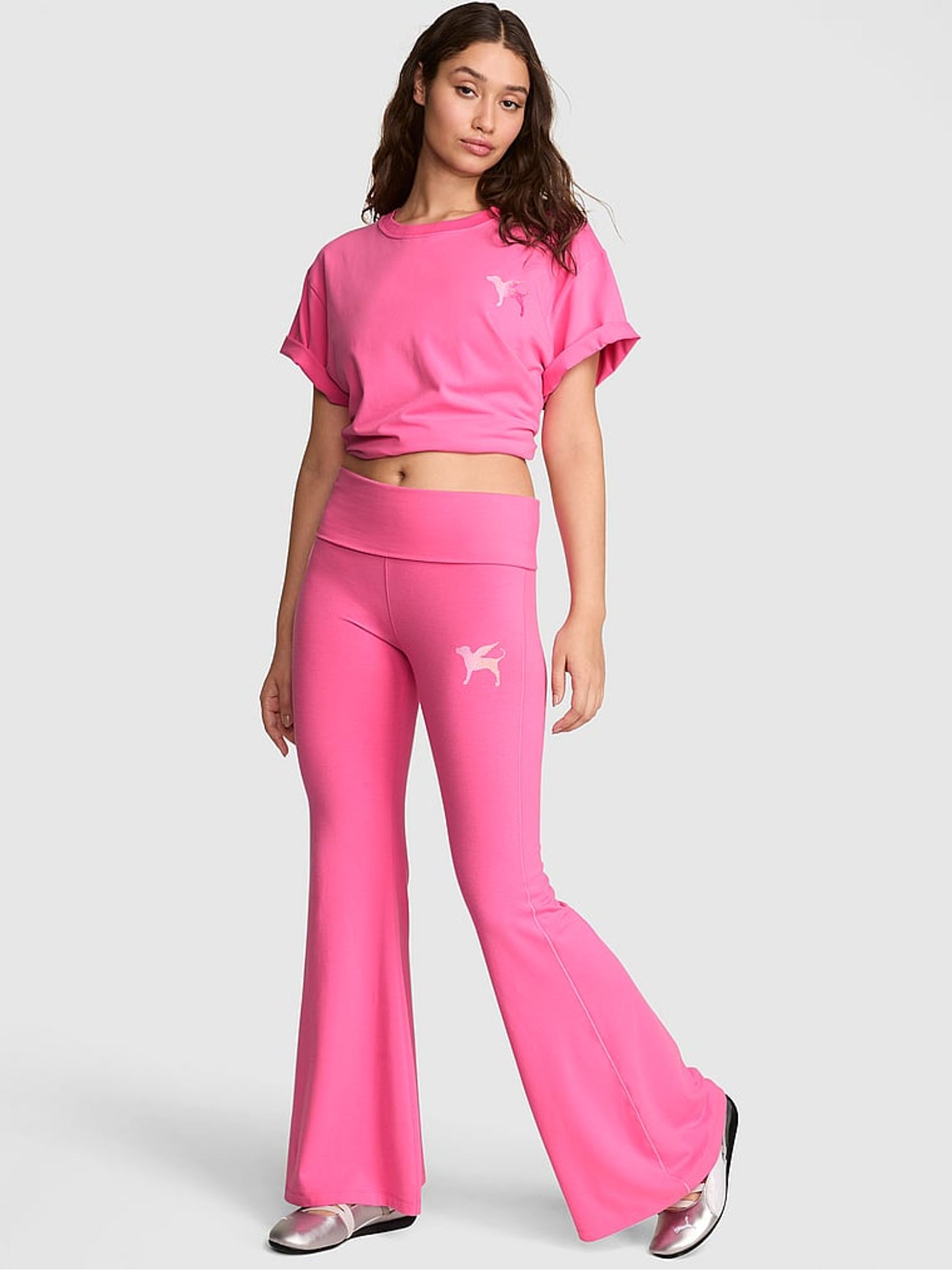 Black Backstage Cotton Foldover Super Flare Leggings - Image 2 of 3