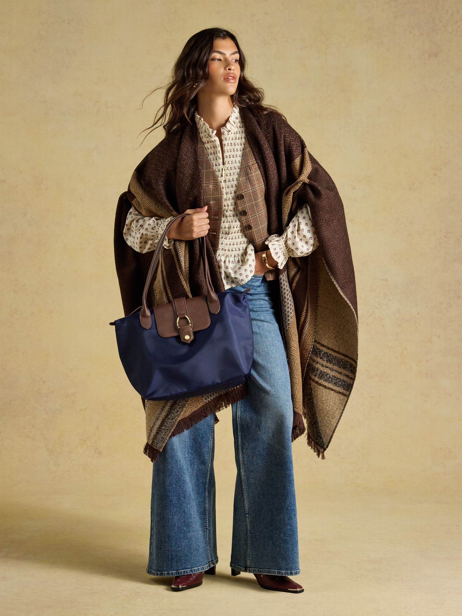 Edie Navy Zip Top Shopper Bag - Image 3 of 8