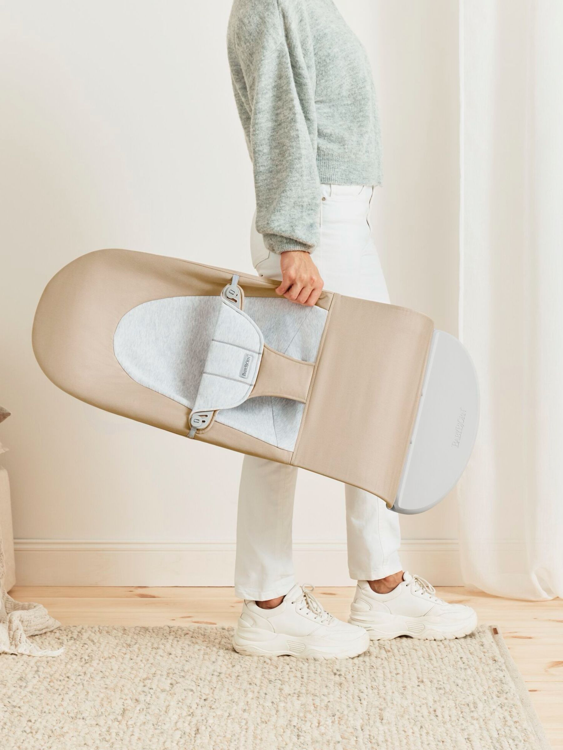 BabyBjörn Beige Grey Baby Bouncer Balance Soft Woven/Jersey - Image 6 of 6