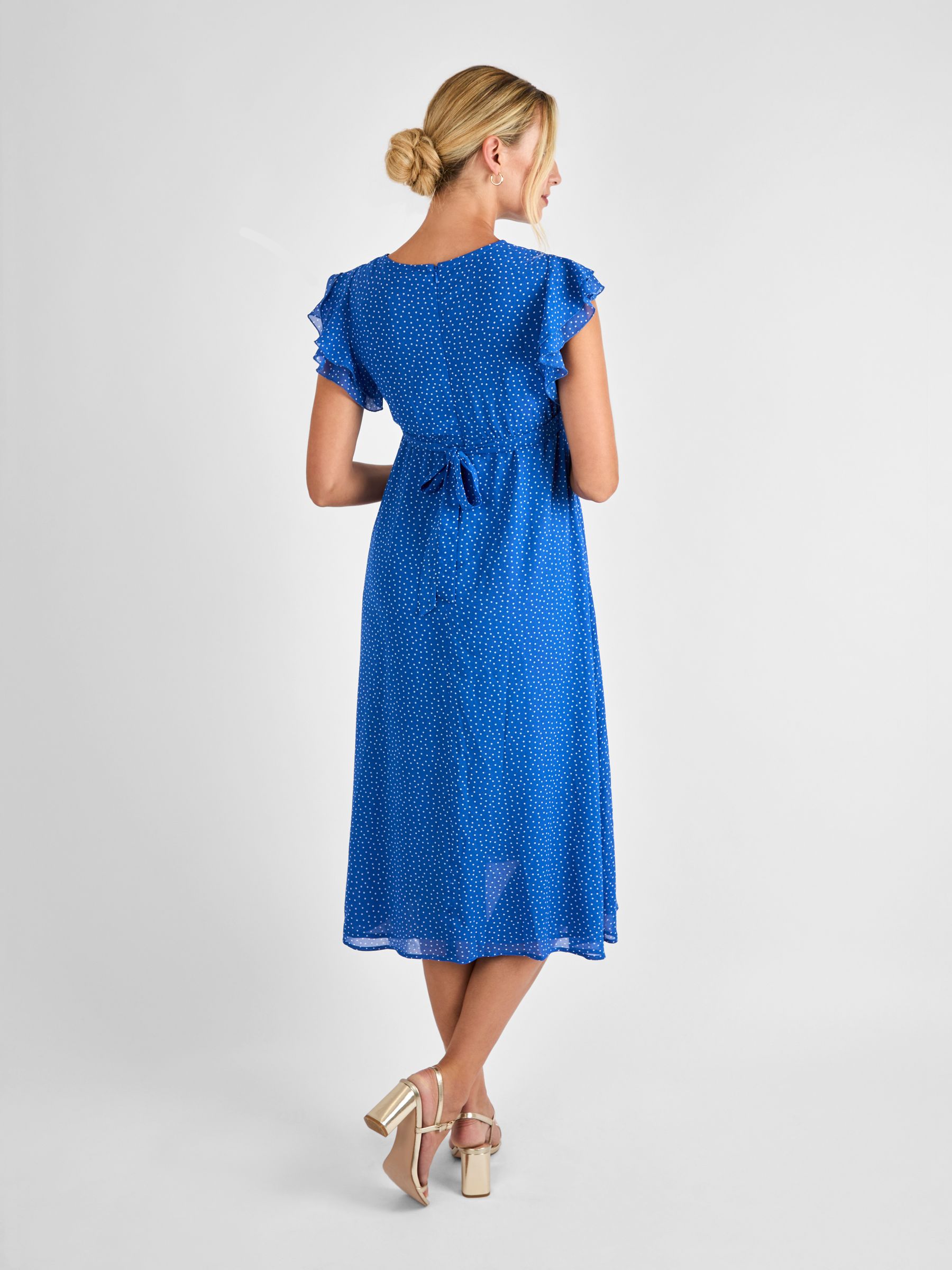 Blue Spot Frill Sleeve Maternity Midi Dress - Image 2 of 4