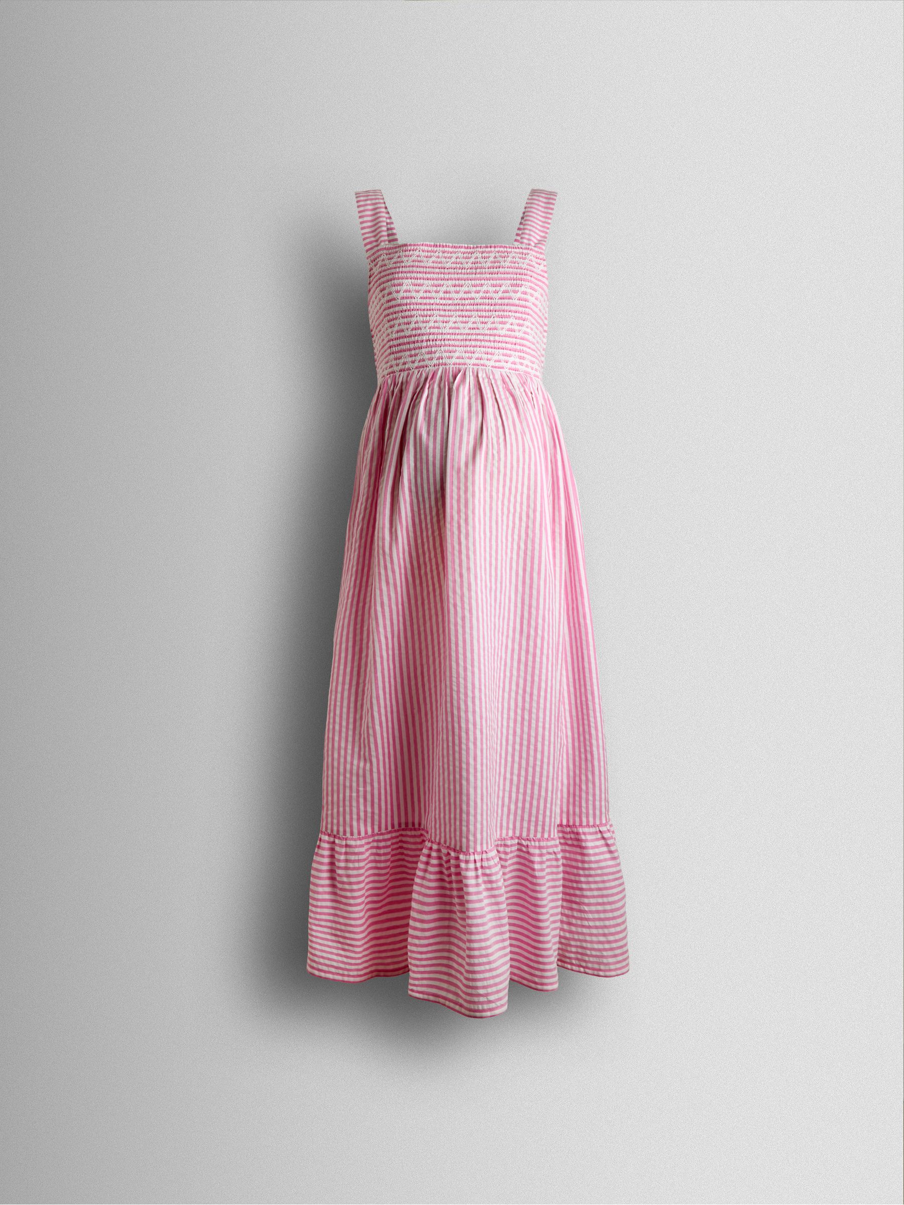Pink Sleeveless Shirred Tiered Hem Midi Dress - Image 5 of 6