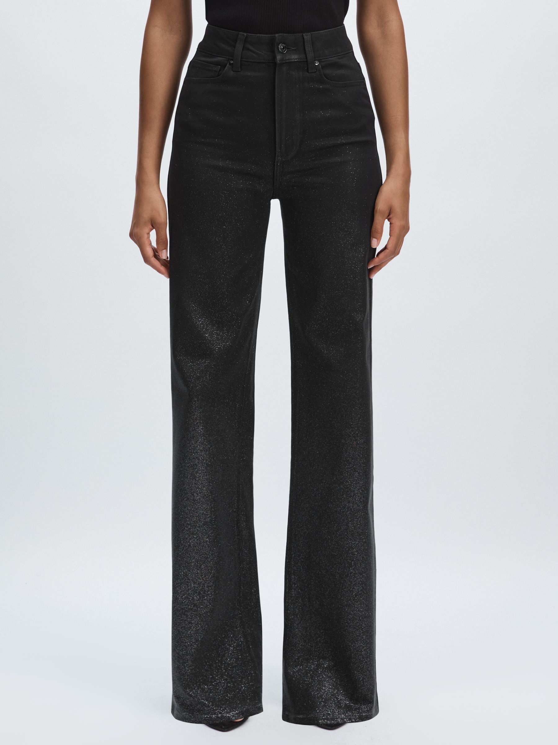 Paige Glitter Dégradé Straight Leg Jeans in Black/Silver - Image 3 of 6