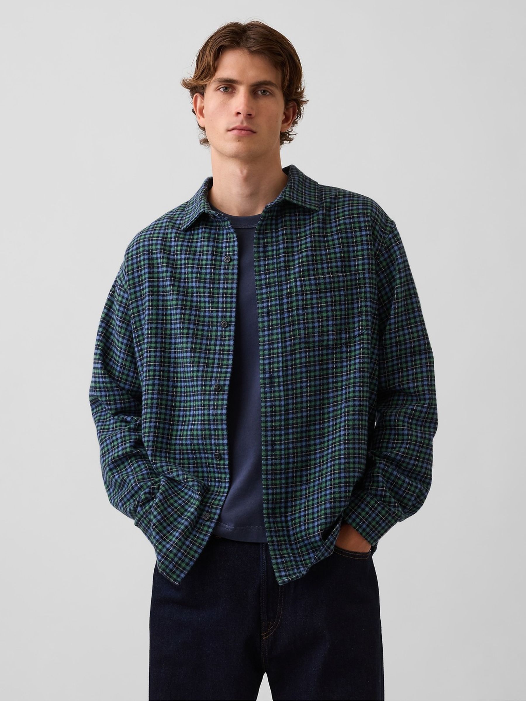 Blue Relaxed Flannel Shirt - Image 1 of 4