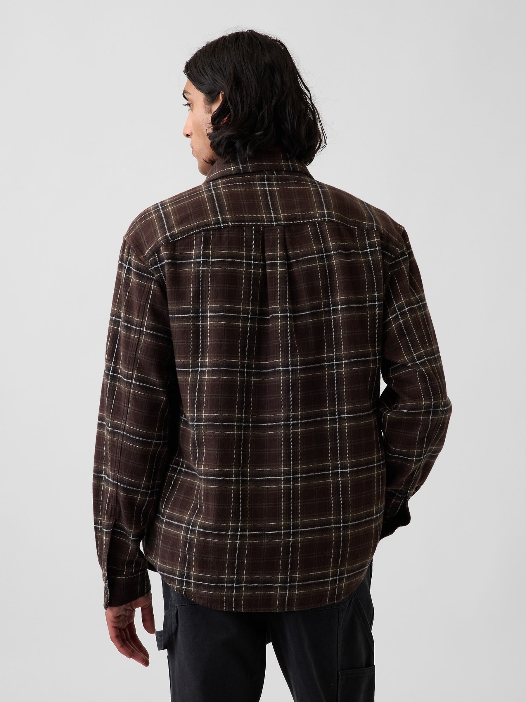 Brown Check Relaxed Flannel Shirt - Image 2 of 4 Brown Check Relaxed Flannel Shirt - Image 2 of 4