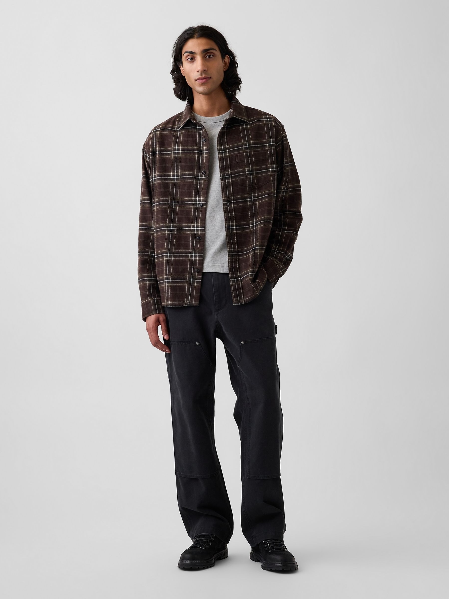 Brown Check Relaxed Flannel Shirt - Image 3 of 4