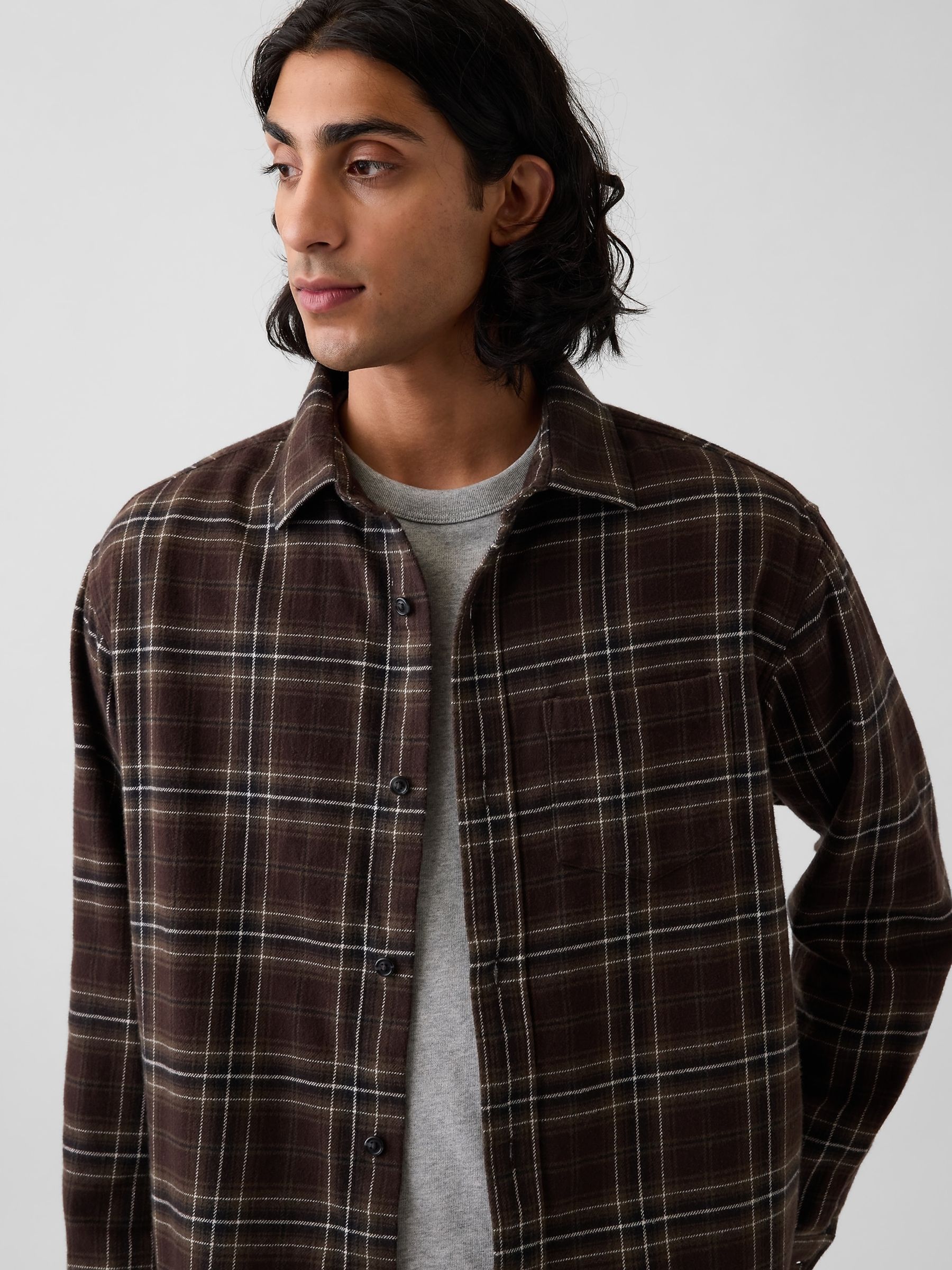 Brown Check Relaxed Flannel Shirt - Image 4 of 4 Brown Check Relaxed Flannel Shirt - Image 4 of 4