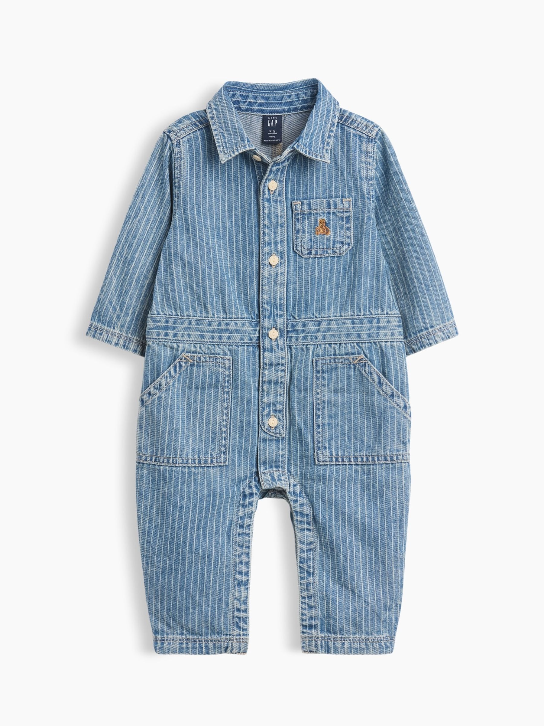 Light Wash Denim Stripe Utility One-Piece Dungarees - Image 1 of 4