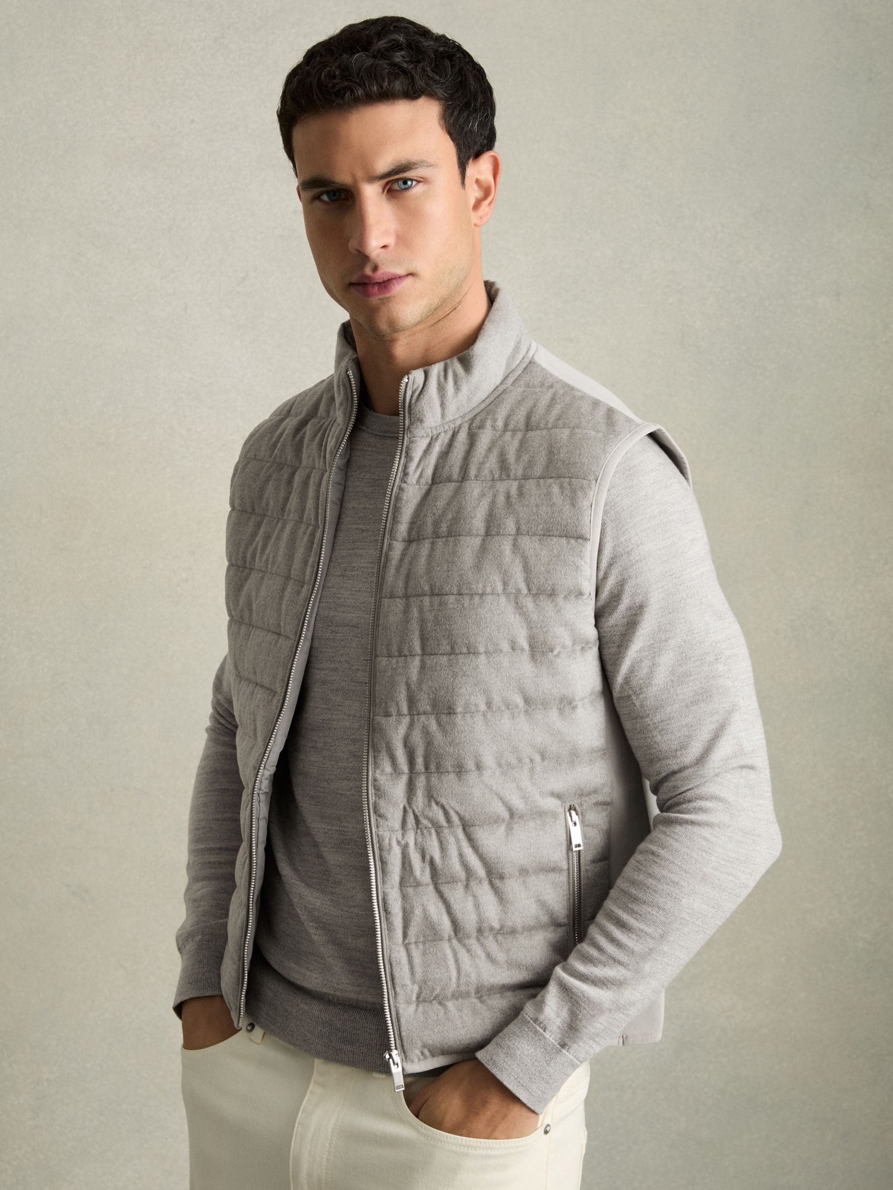 Brushed Jersey Quilted Gilet in Grey - Image 1 of 6