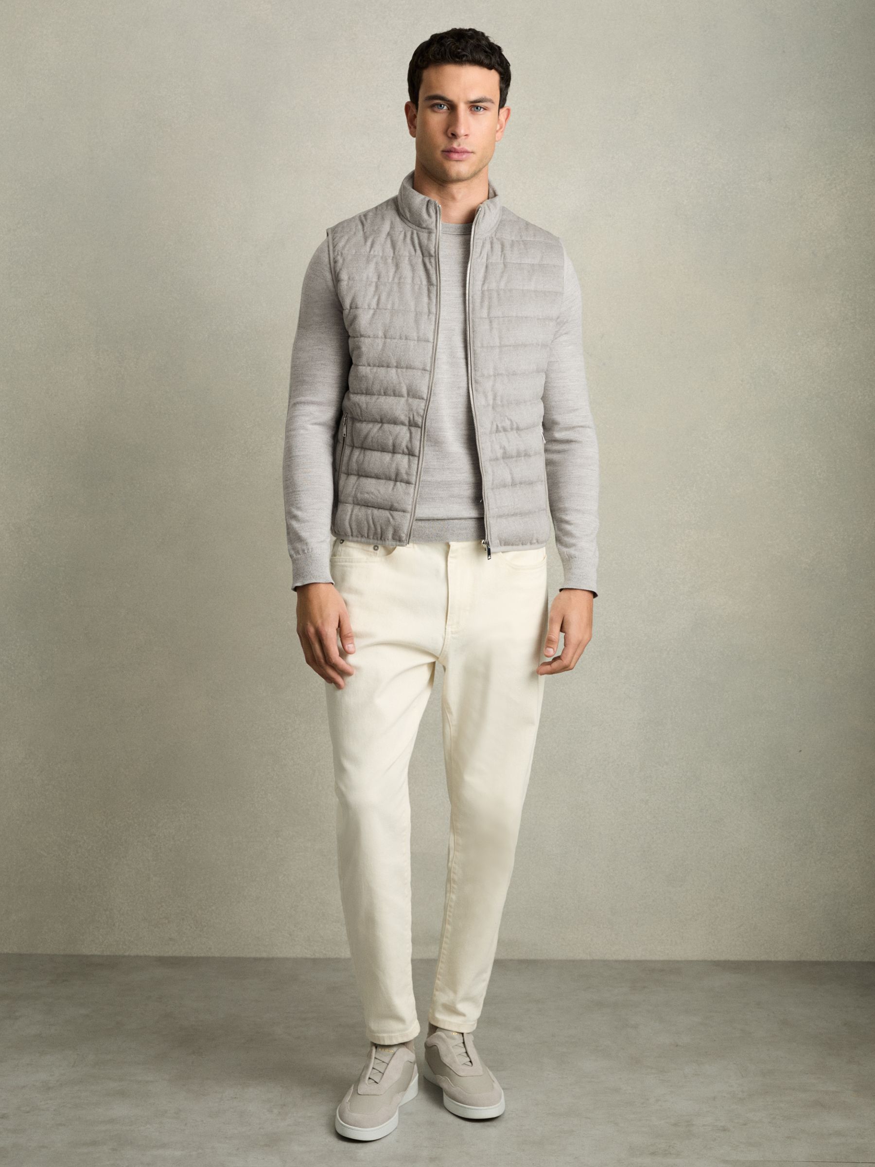 Brushed Jersey Quilted Gilet in Grey - Image 3 of 6