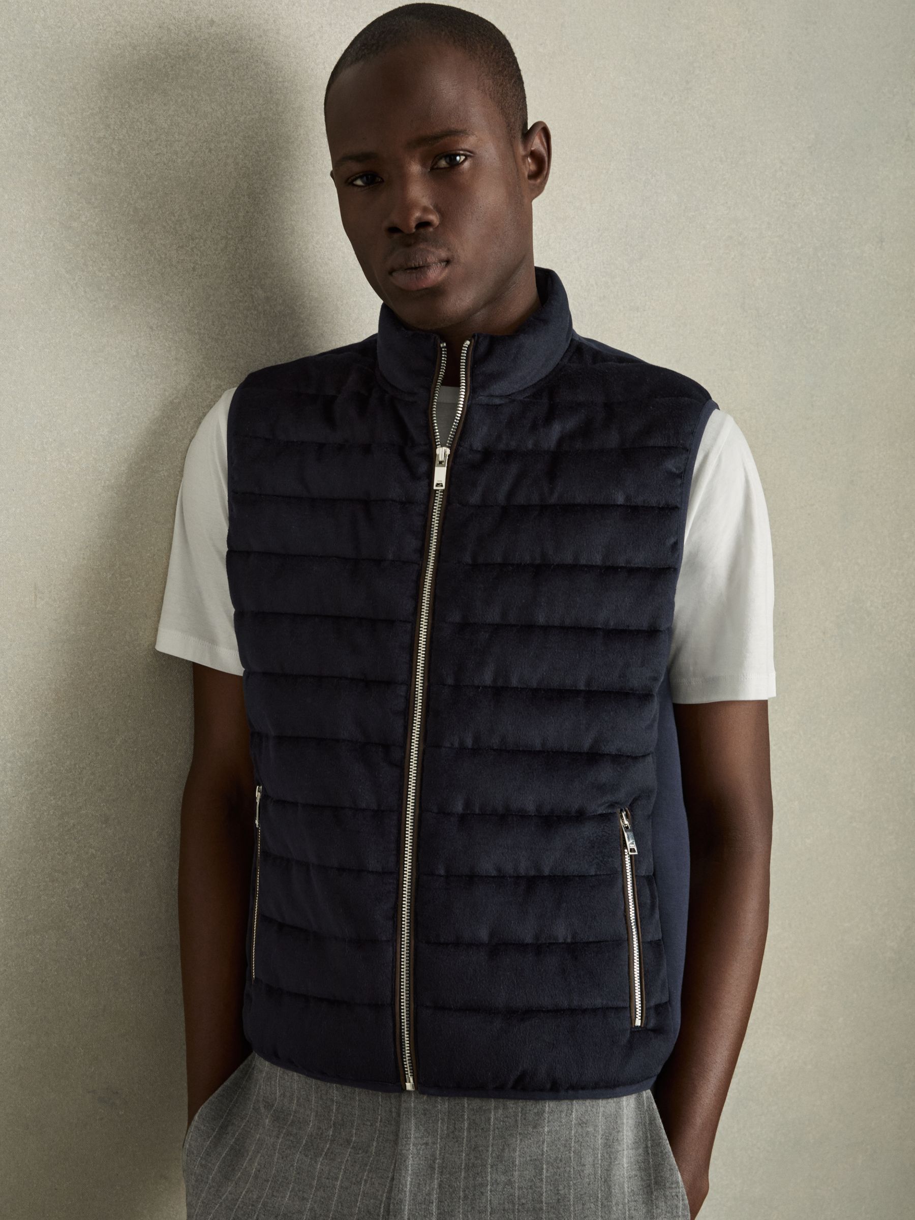 Brushed Jersey Quilted Gilet in Navy - Image 1 of 6