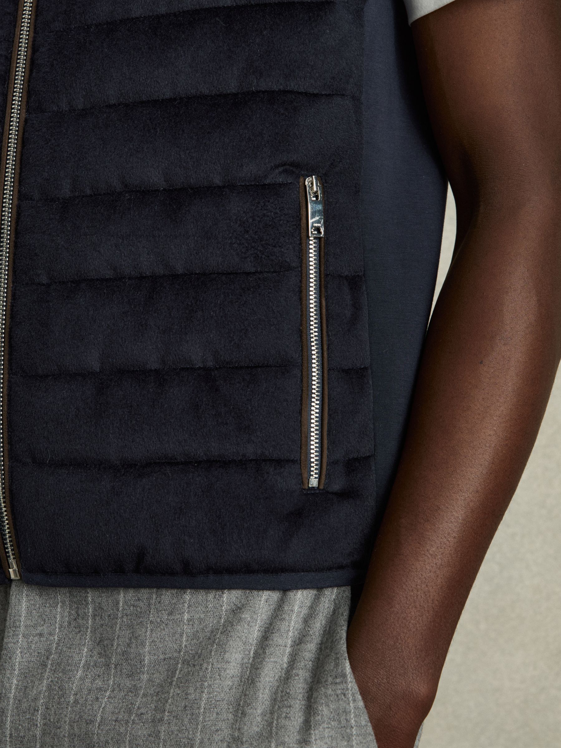 Brushed Jersey Quilted Gilet in Navy - Image 3 of 6