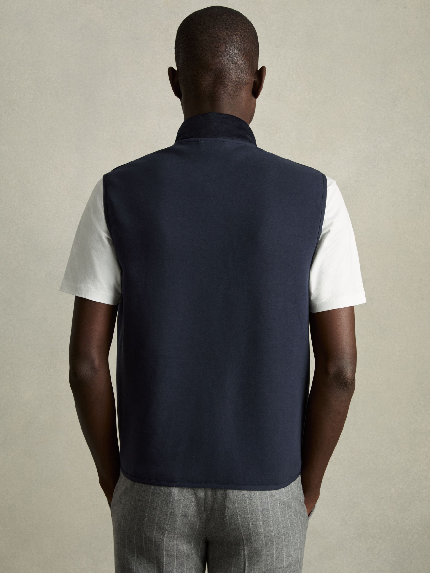 Brushed Jersey Quilted Gilet in Navy - Image 4 of 6