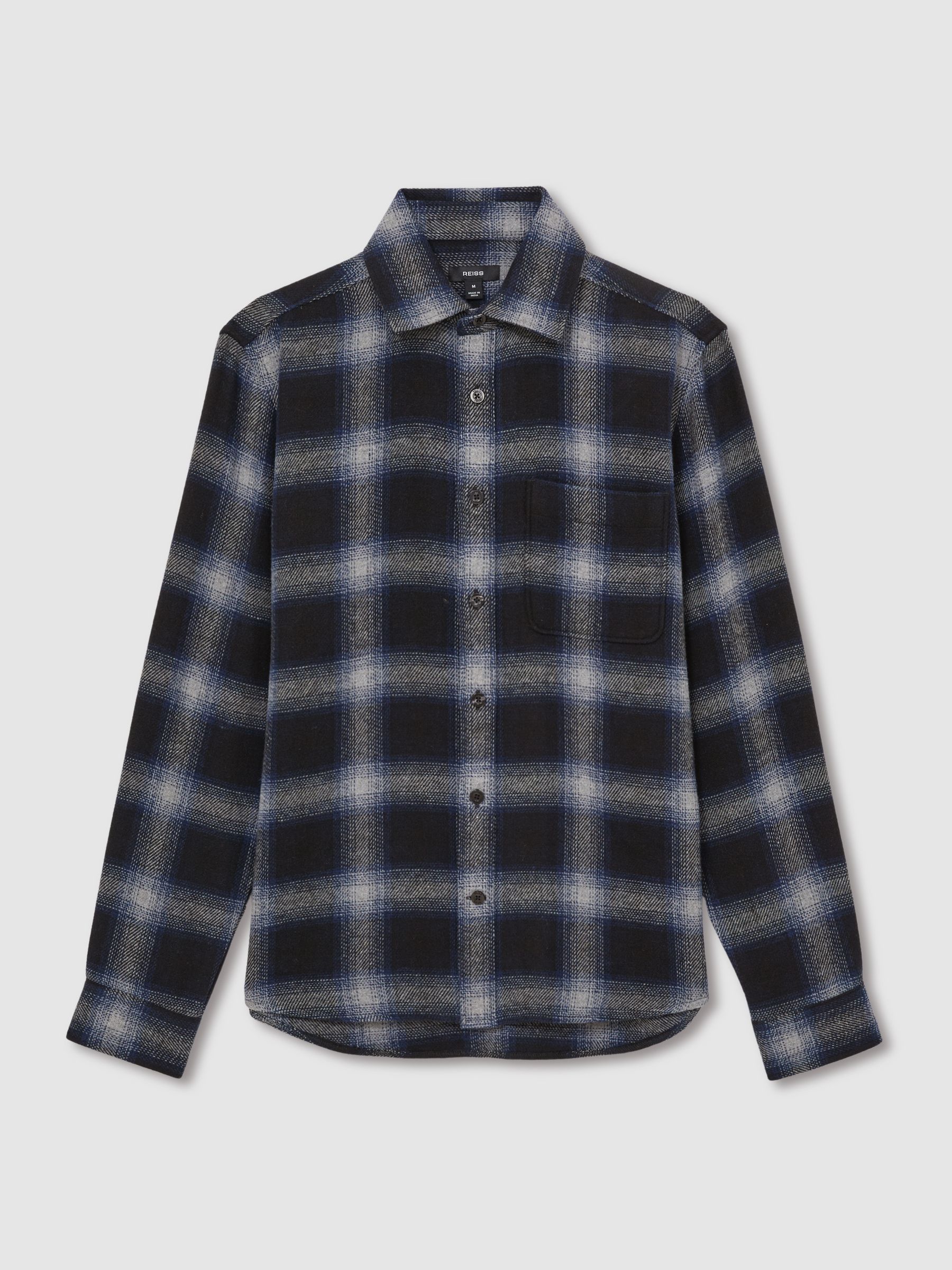 Check Patch Pocket Overshirt With Wool in Navy Multi - Image 2 of 7