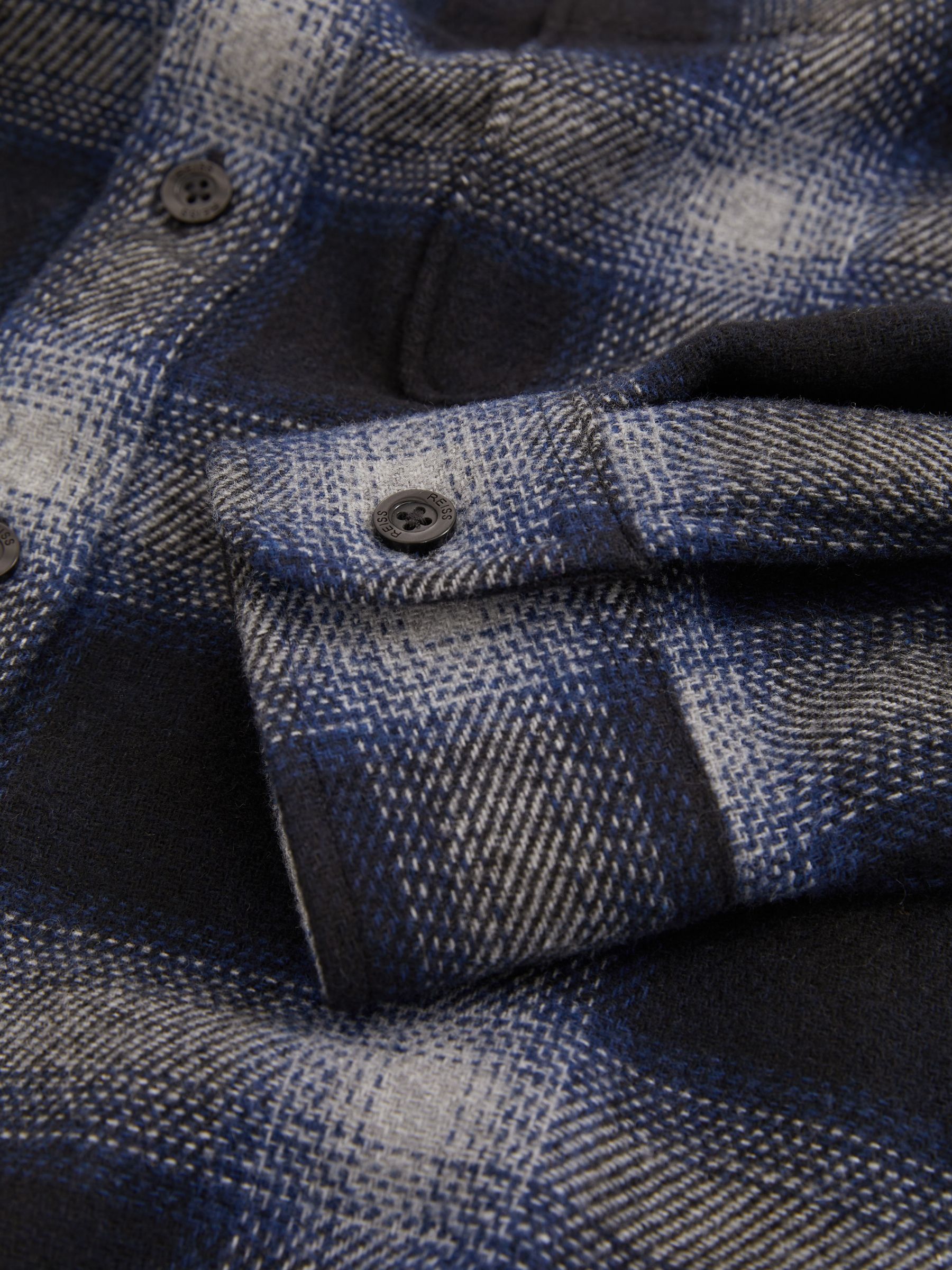 Check Patch Pocket Overshirt With Wool in Navy Multi - Image 7 of 7