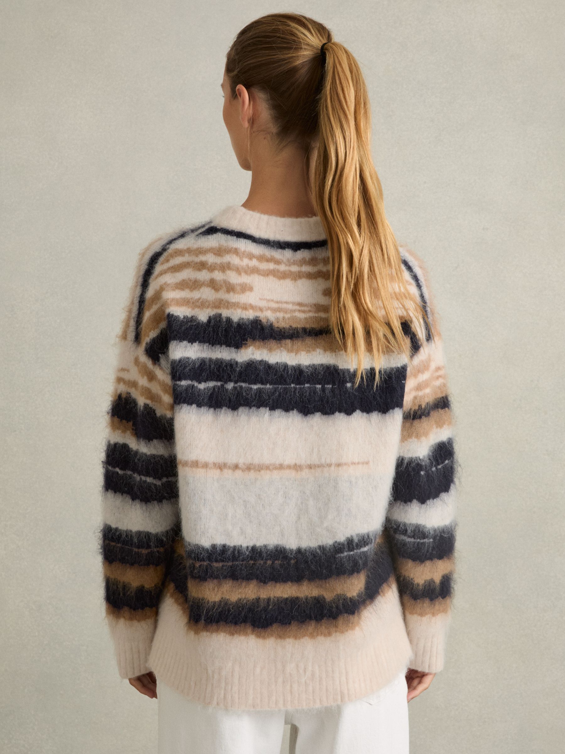 Striped Crew-Neck Jumper With Mohair in Cream/Camel - Image 5 of 6