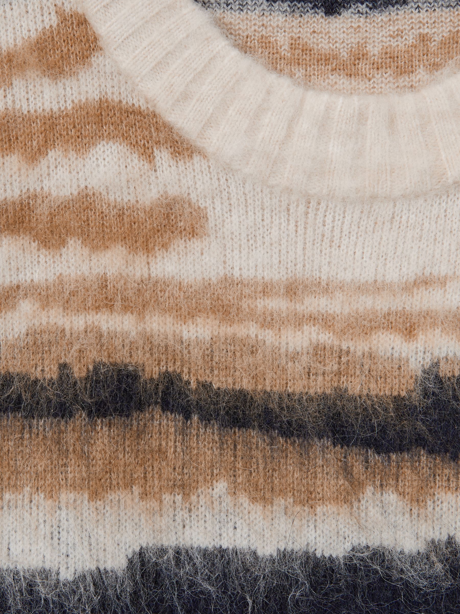 Striped Crew-Neck Jumper With Mohair in Cream/Camel - Image 6 of 6