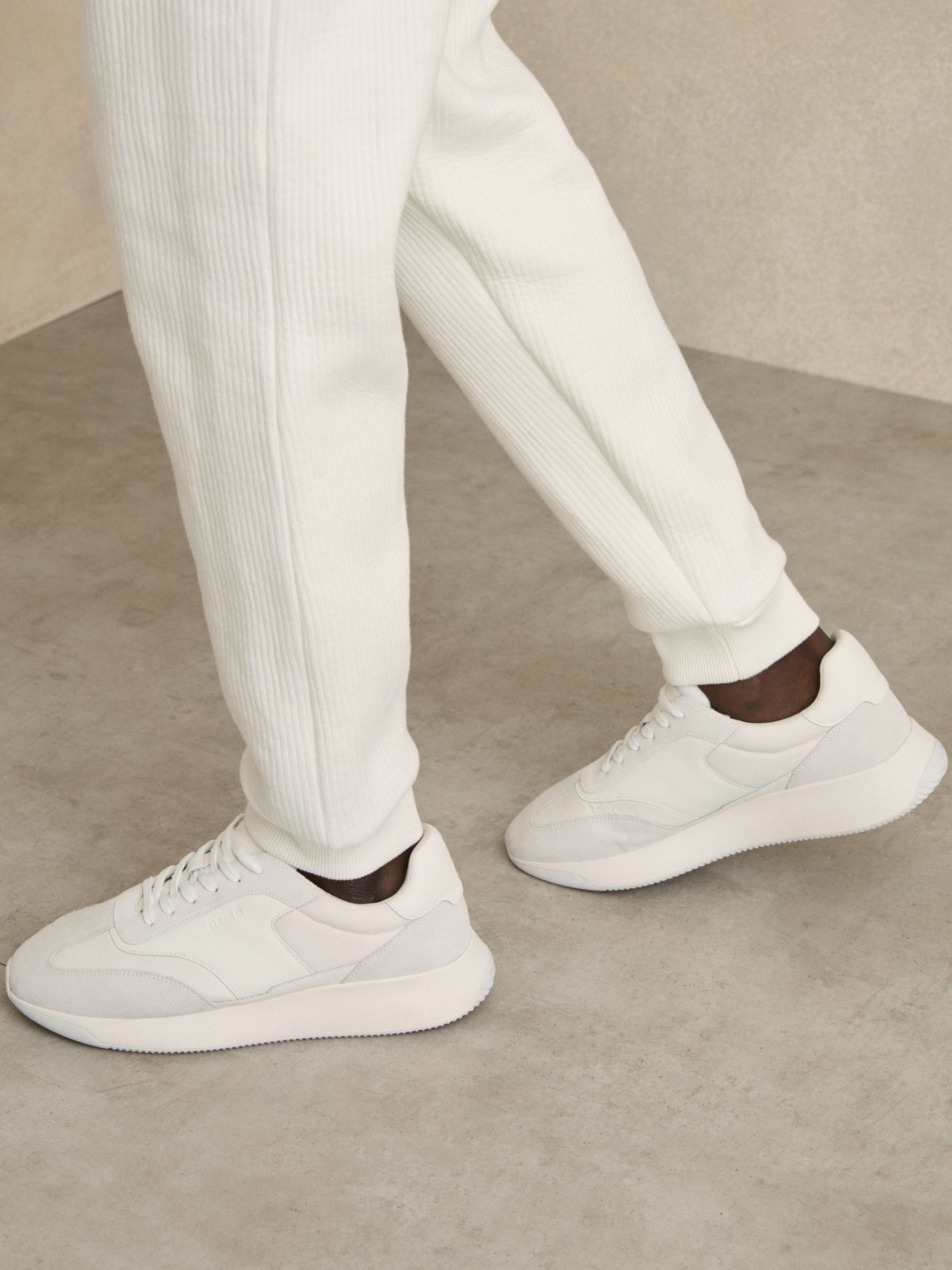 Leather Suede Running Trainers in White - Image 2 of 5