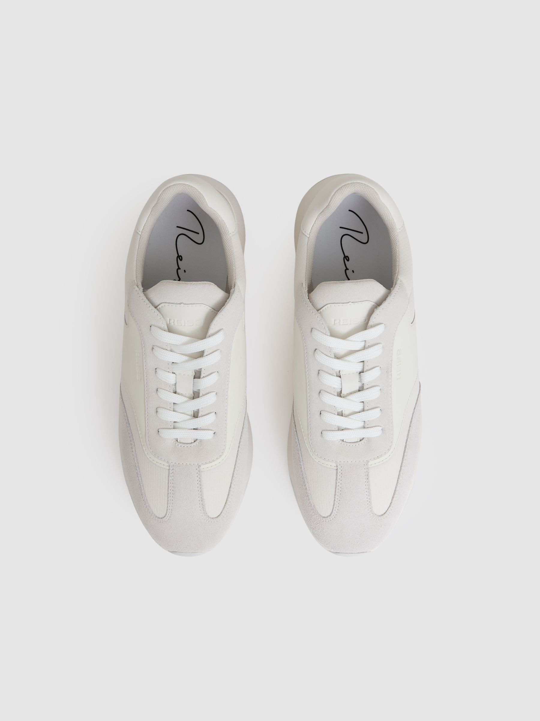 Leather Suede Running Trainers in White - Image 3 of 5