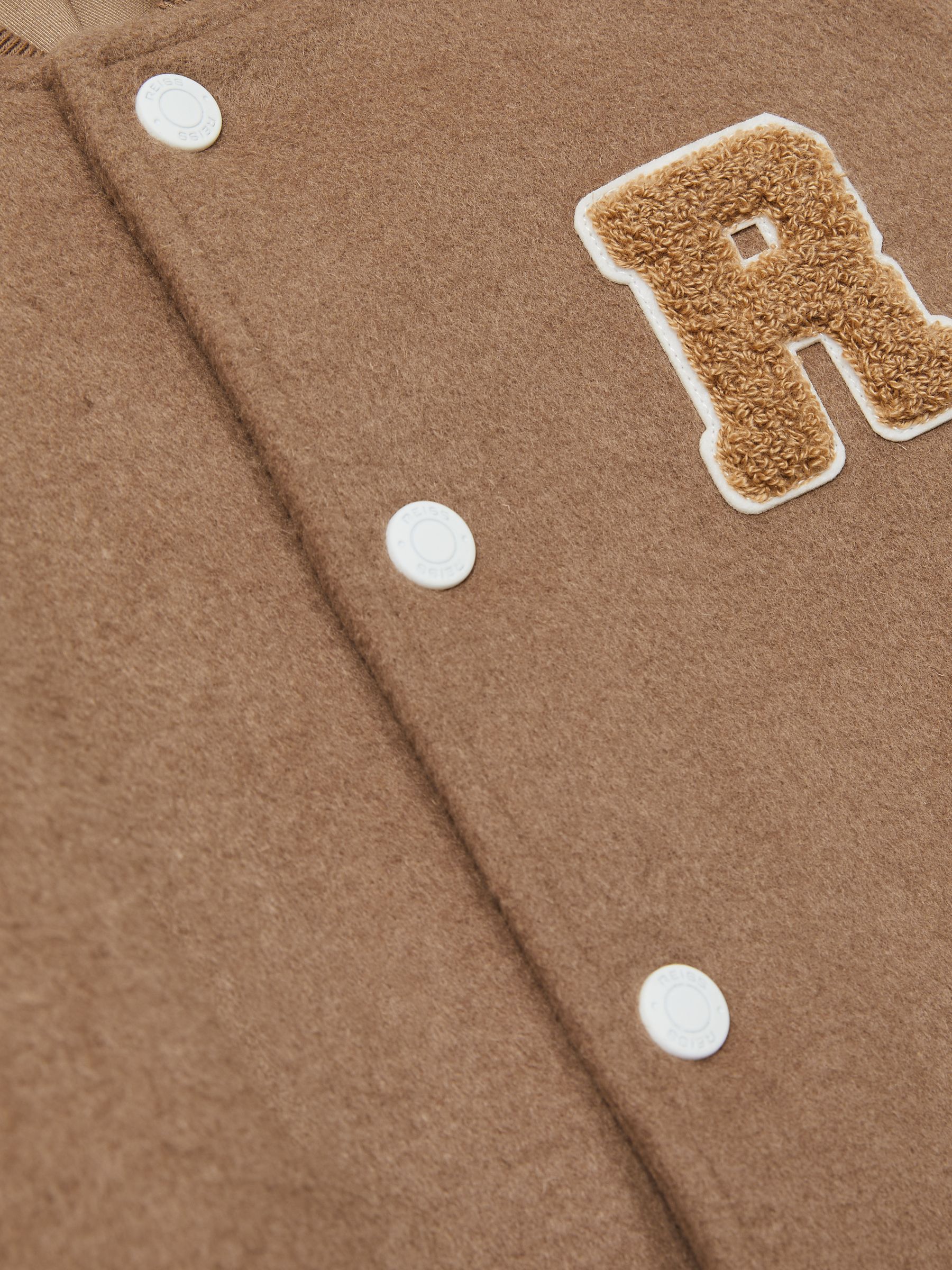 9-13 yrs Wool-Blend Contrast Varsity Jacket in Camel/White - Image 4 of 4