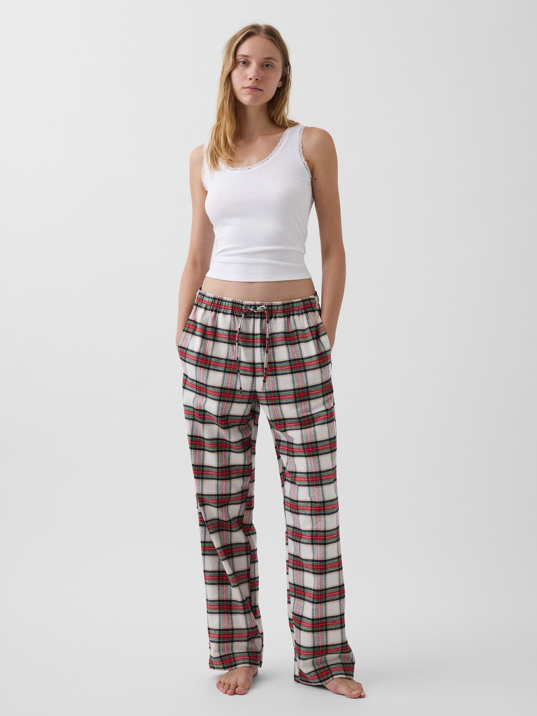 Cream/Red Check Softest Flannel Pyjama Bottoms - Image 3 of 5