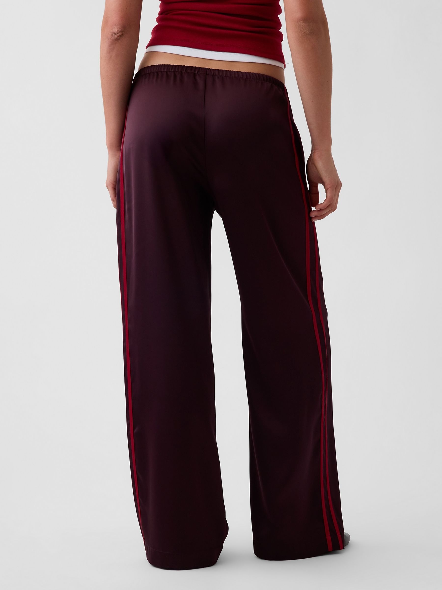 Burgundy Red Satin Easy Wide-Leg Trousers - Image 2 of 5 Burgundy Red Satin Easy Wide-Leg Trousers - Image 2 of 5