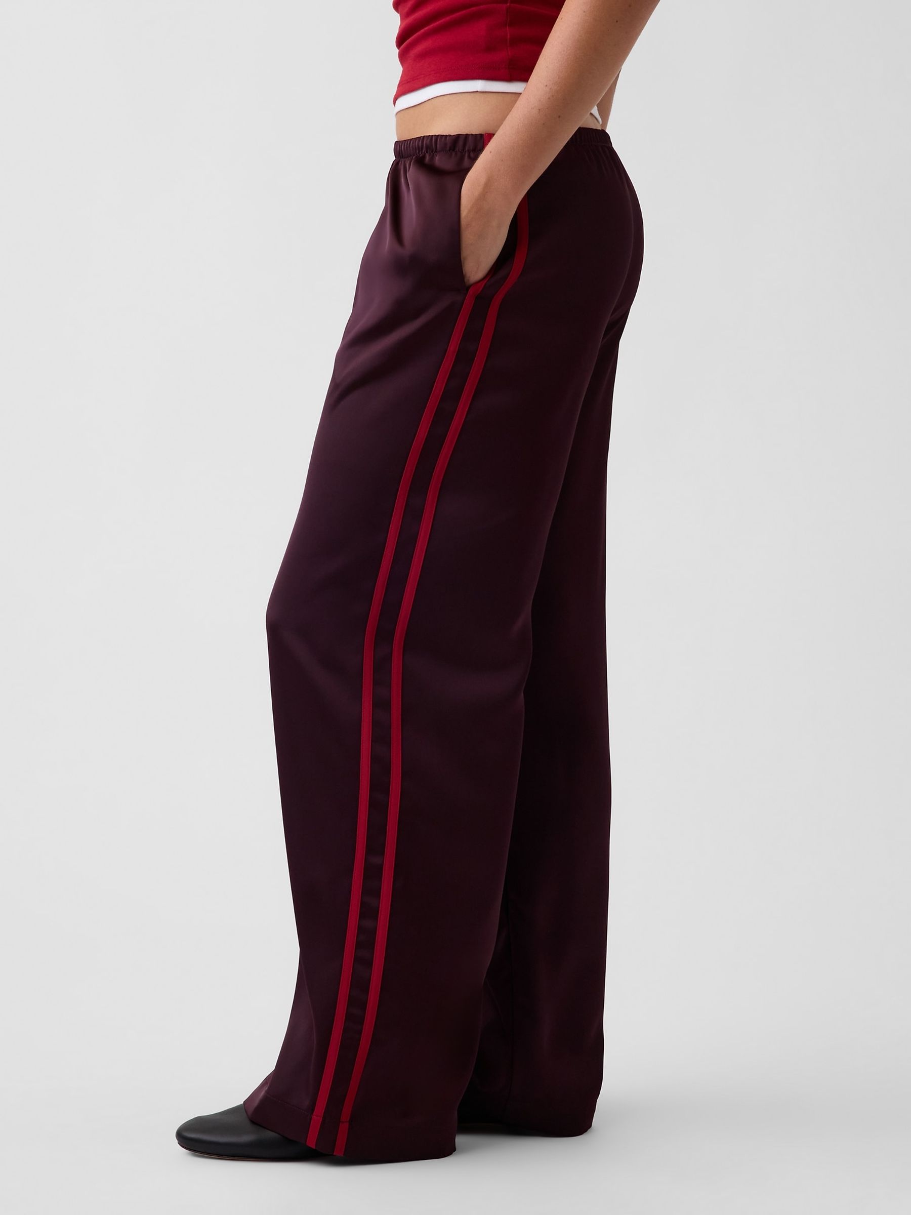 Burgundy Red Satin Easy Wide-Leg Trousers - Image 3 of 5