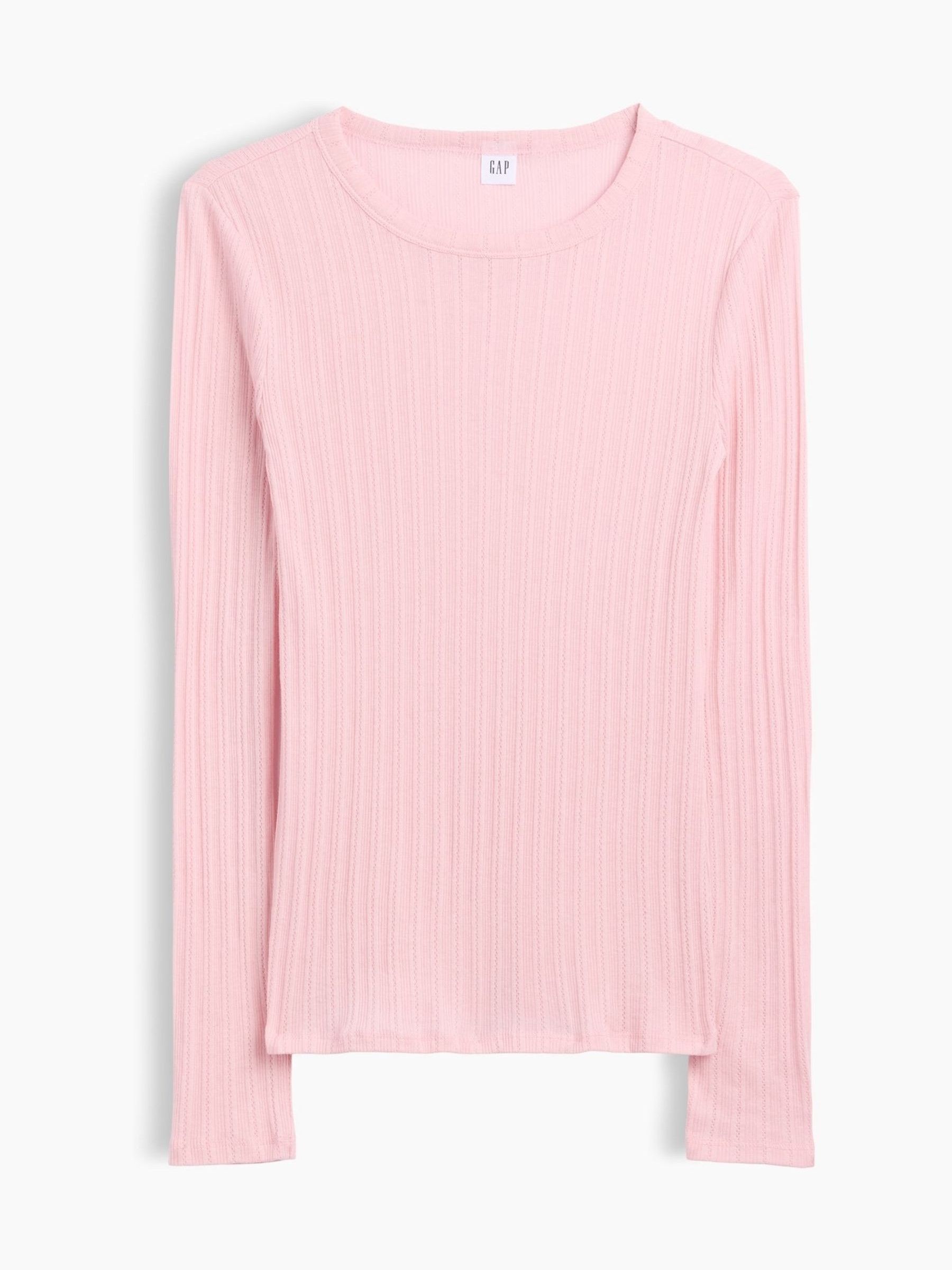 Pink Essential Ribbed Pointelle Long Sleeve T-Shirt - Image 5 of 5 Pink Essential Ribbed Pointelle Long Sleeve T-Shirt - Image 5 of 5