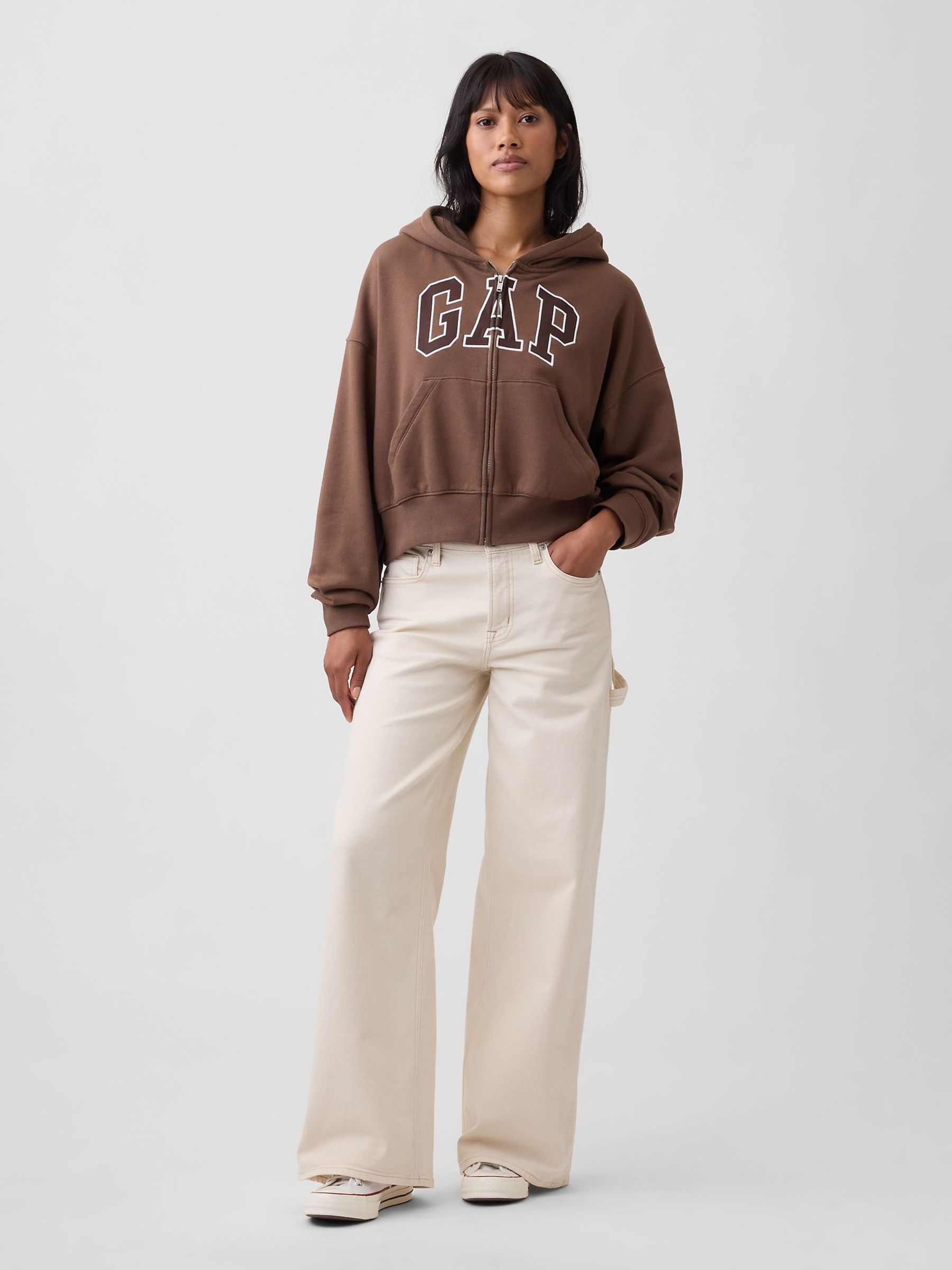 Brown Vintage Soft Oversized Logo Zip-Up Hoodie - Image 3 of 4