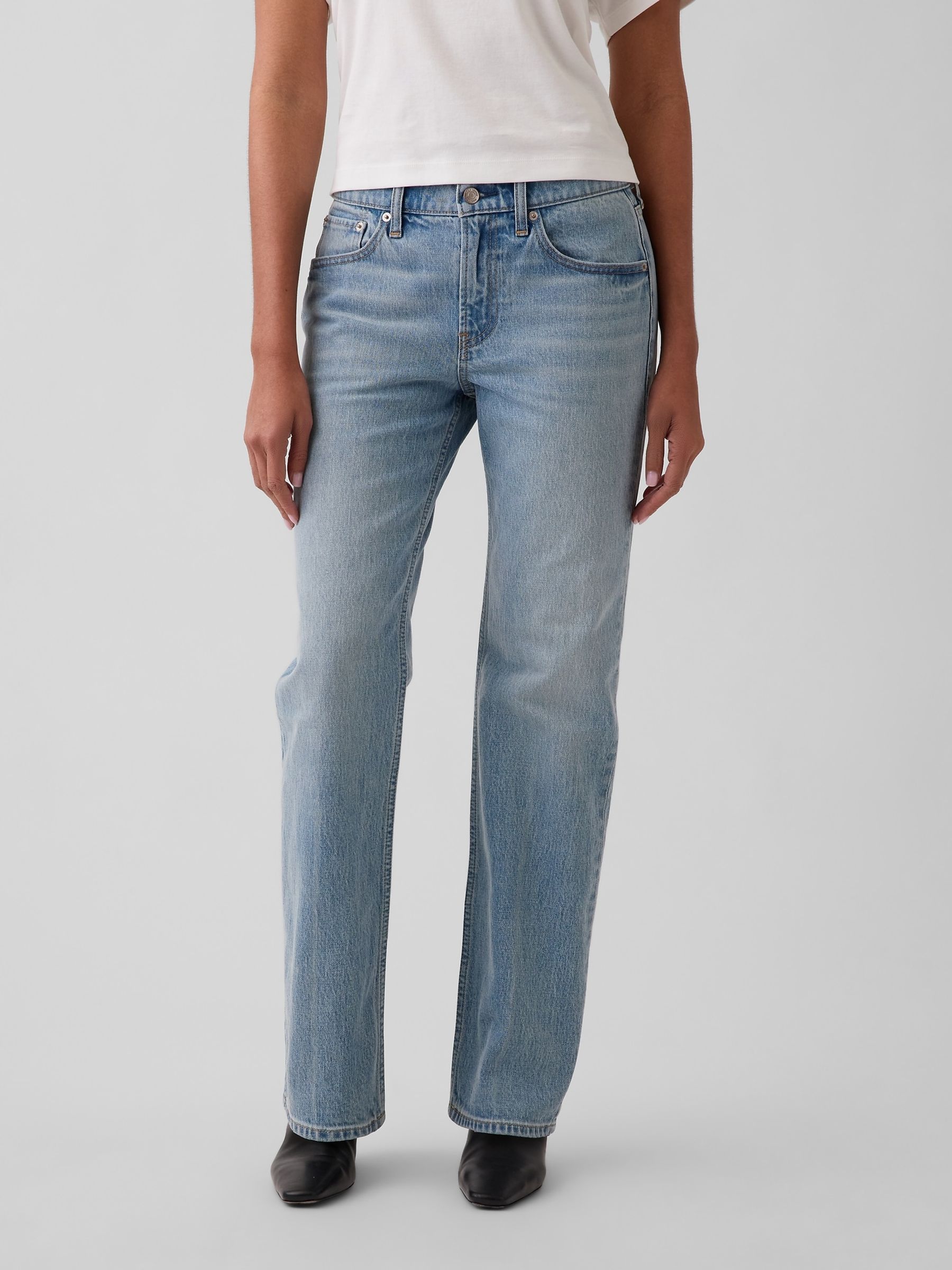 Light Wash Mid Rise Relaxed Straight Jeans - Image 1 of 5